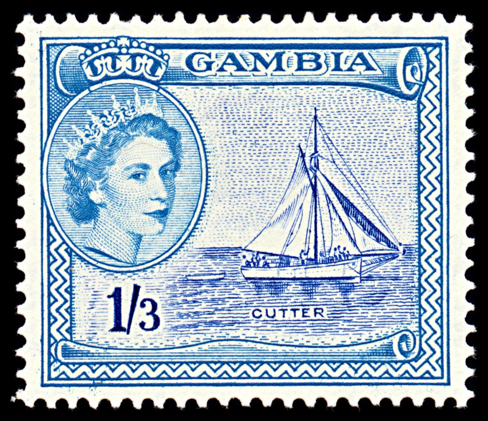 7096 Gambia SG179 1'3S Pale Blue & Ultramarine 1953. Sc#161 Mi 156 Mint MVLH. C£26