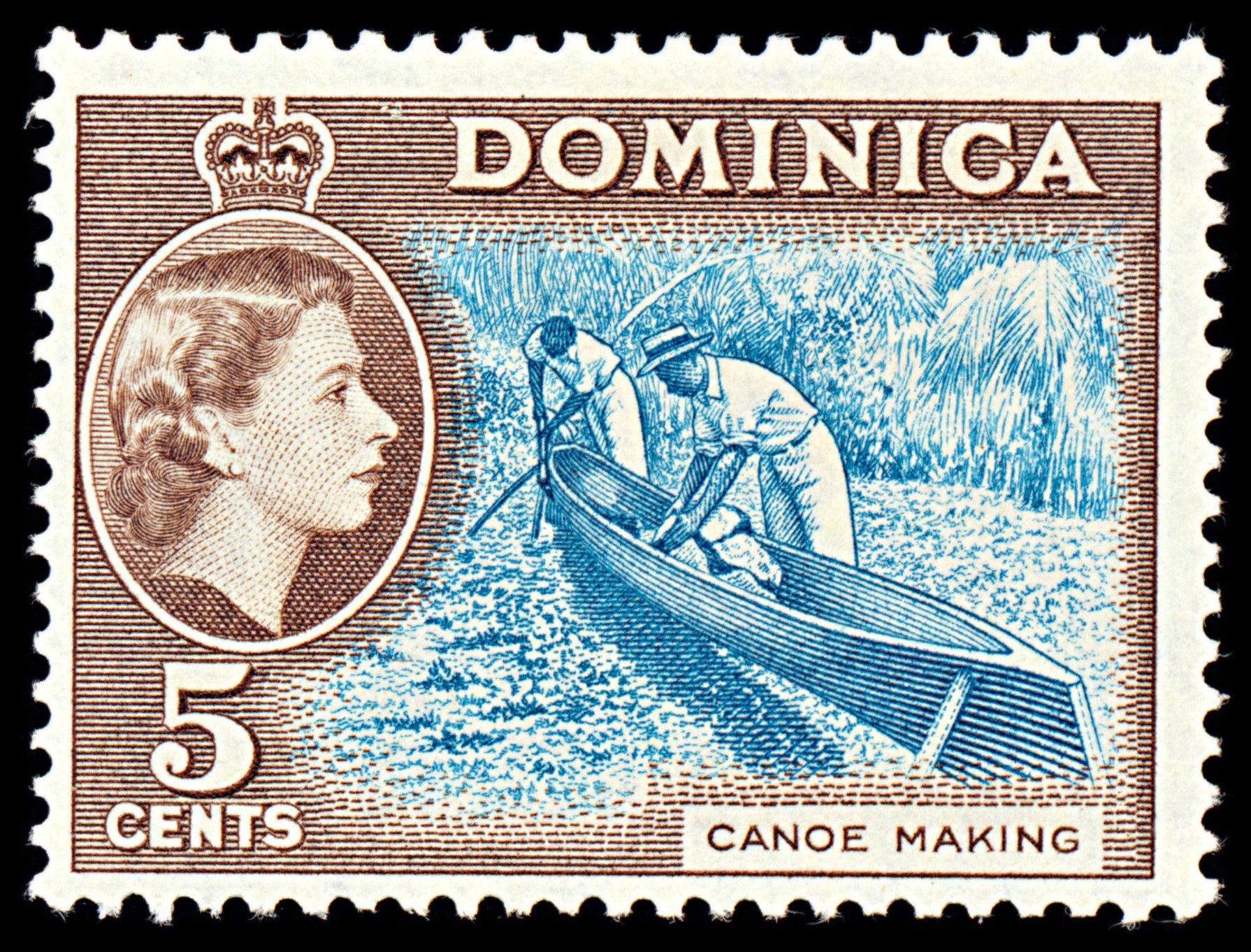 7097 Dominica SG147 5C Light Blue & Sepia Brown 1957. Sc#158 Mi 154 Mint MH. C£15