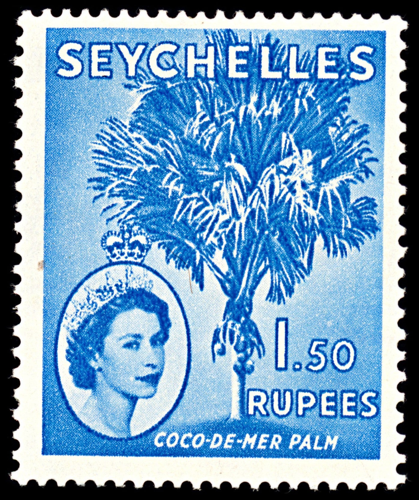 7100 Seychelles SG185 1.50Rs Bright Blue 1954. Sc#187 Mi 185 Mint MH. C£11