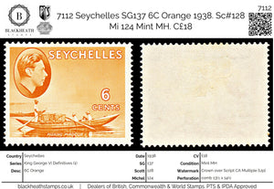 7112 Seychelles SG137 6C Orange 1938. Sc#128 Mi 124 Mint MH. C£18