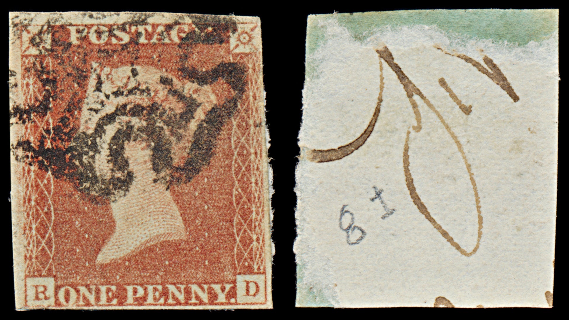 7253 GB SG7 1d Red. AS51. Plate 8 St. I. "RD" 1841. Mi3Ia. 4 Margins. C£240