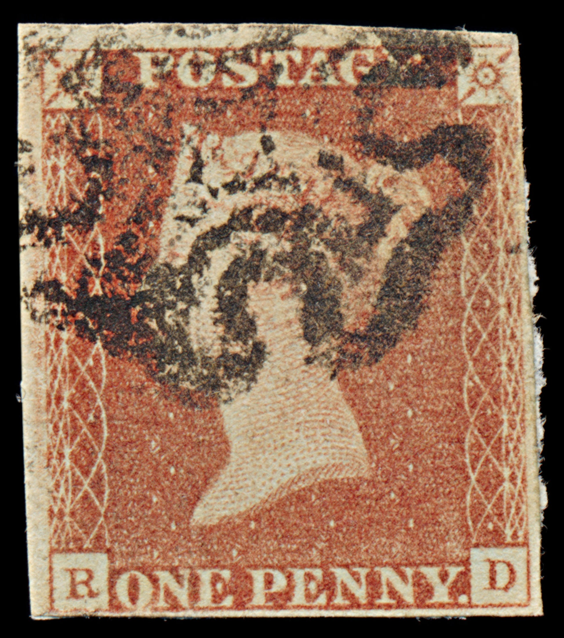 7253 GB SG7 1d Red. AS51. Plate 8 St. I. "RD" 1841. Mi3Ia. 4 Margins. C£240