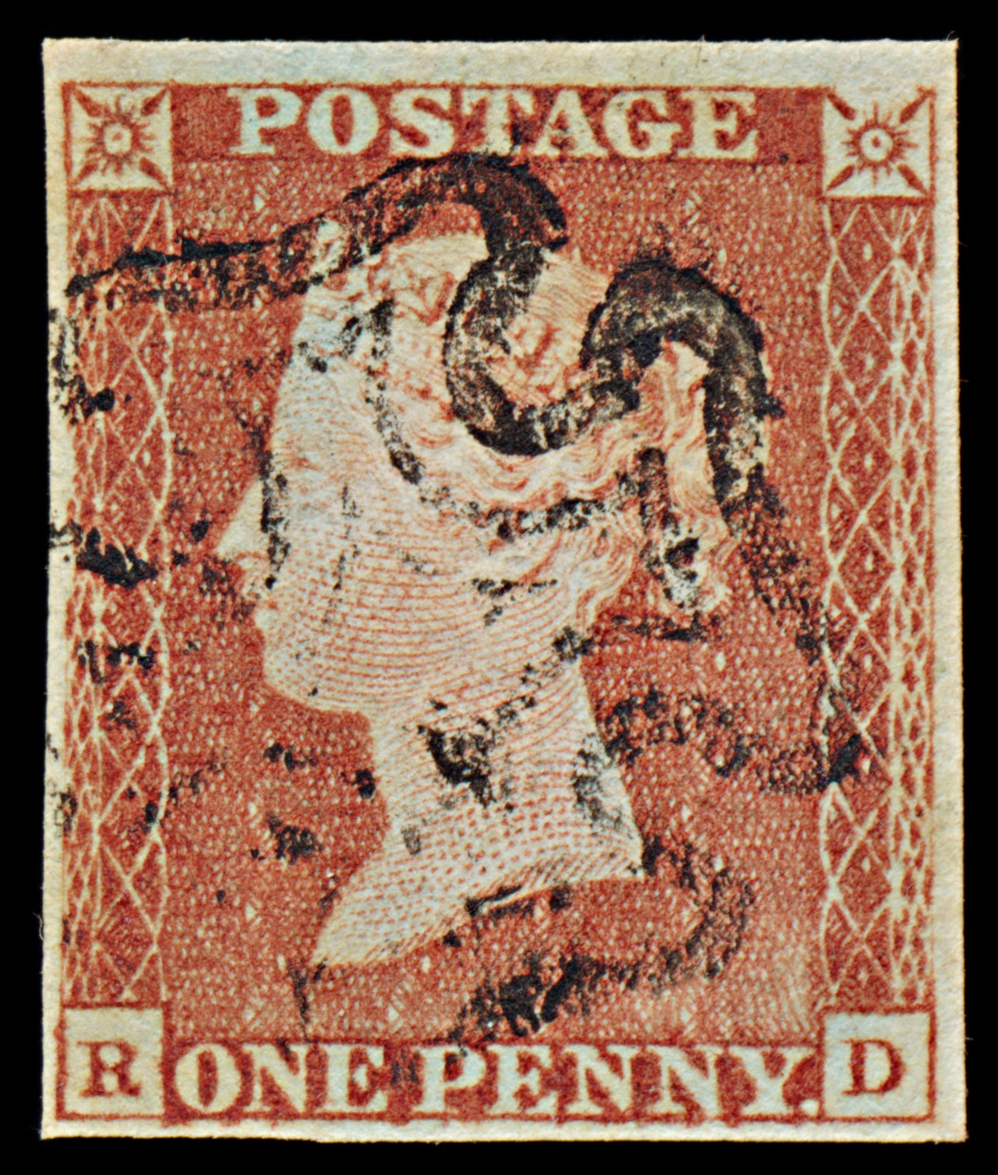 7258 GB SG8 1d Red. BS5. Plate 16. "RD" 1841. Sc#3 Mi3Ib. 4 Margins. C£75