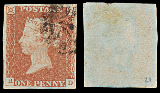 7259 GB SG8 1d Red. BS10. Plate 21. "RD" 1841. Sc#3 Mi3Ib. 4 Margins. C£60