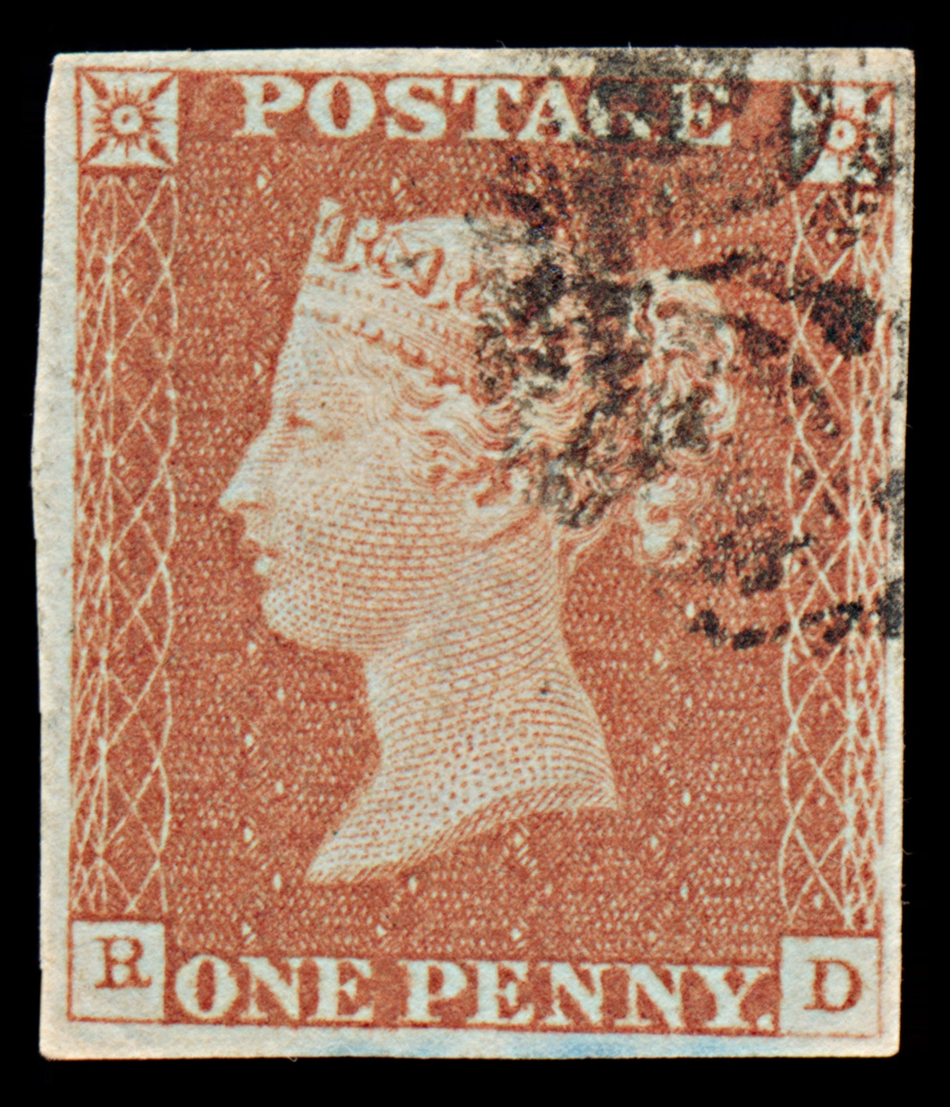 7259 GB SG8 1d Red. BS10. Plate 21. "RD" 1841. Sc#3 Mi3Ib. 4 Margins. C£60