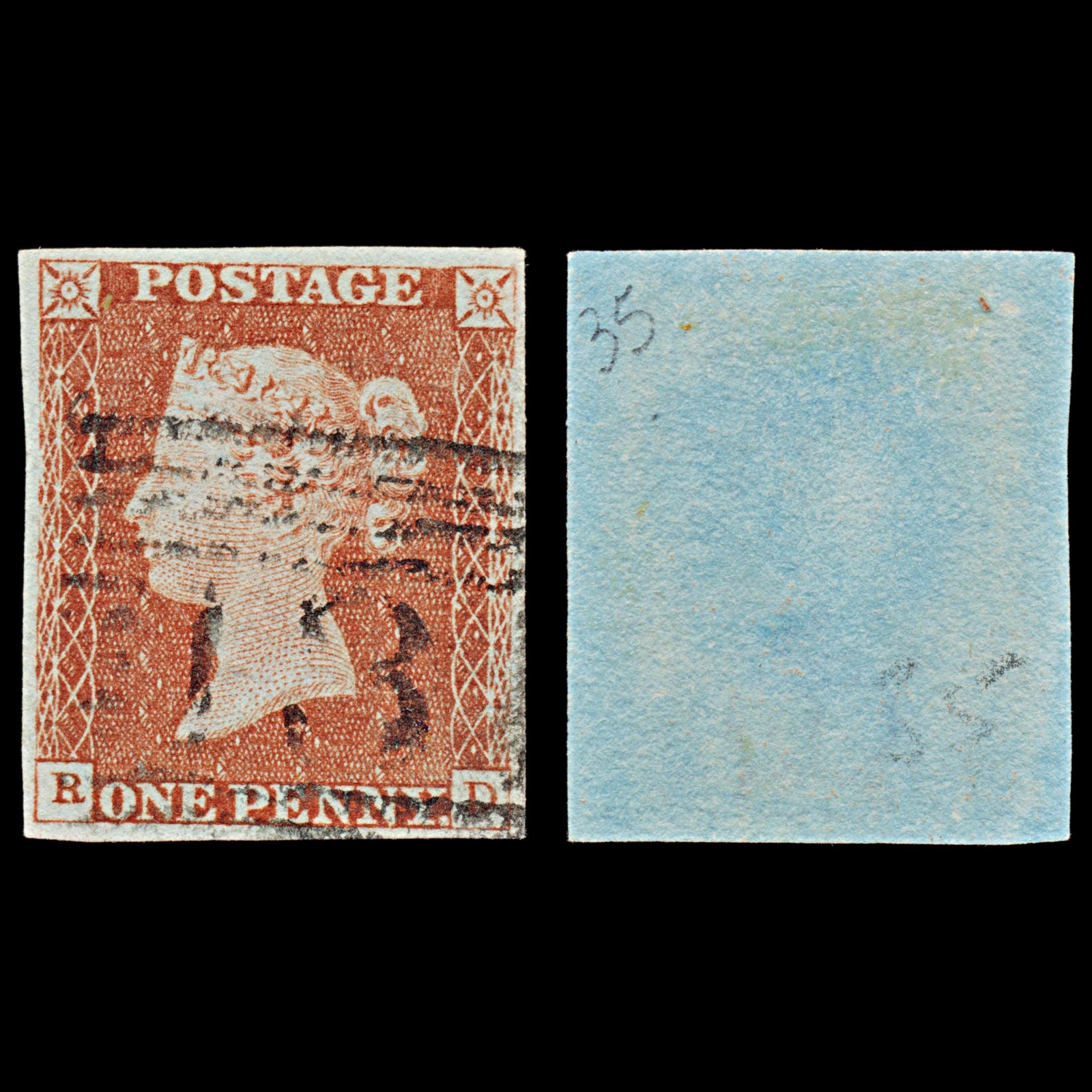 7267 GB SG8 1d Red. BS24xa. Plate 35. "RD" 1841. Sc#3 Mi3Ib. 4 Margins. C£65