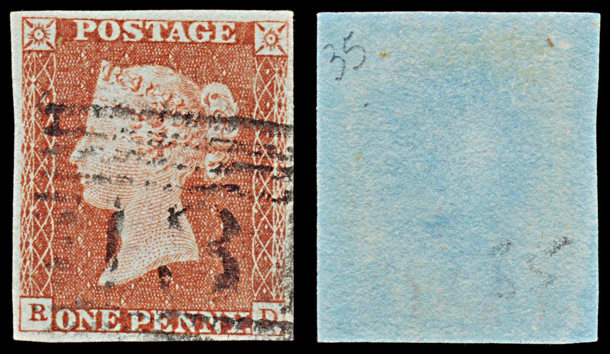 7267 GB SG8 1d Red. BS24xa. Plate 35. "RD" 1841. Sc#3 Mi3Ib. 4 Margins. C£65