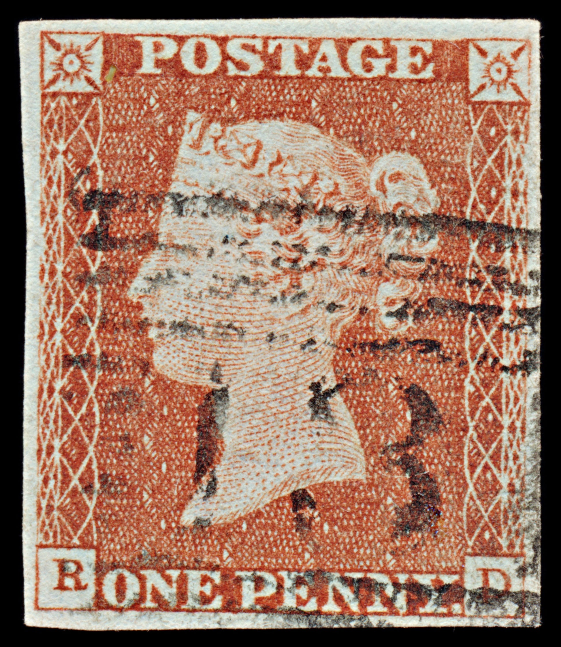 7267 GB SG8 1d Red. BS24xa. Plate 35. "RD" 1841. Sc#3 Mi3Ib. 4 Margins. C£65