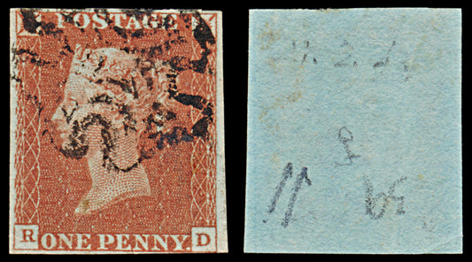 7269 GB SG8 1d Red. BS28sa. Plate 39. "RD" 1841. Sc#3 Mi3Ib. 4 Margins. C£100