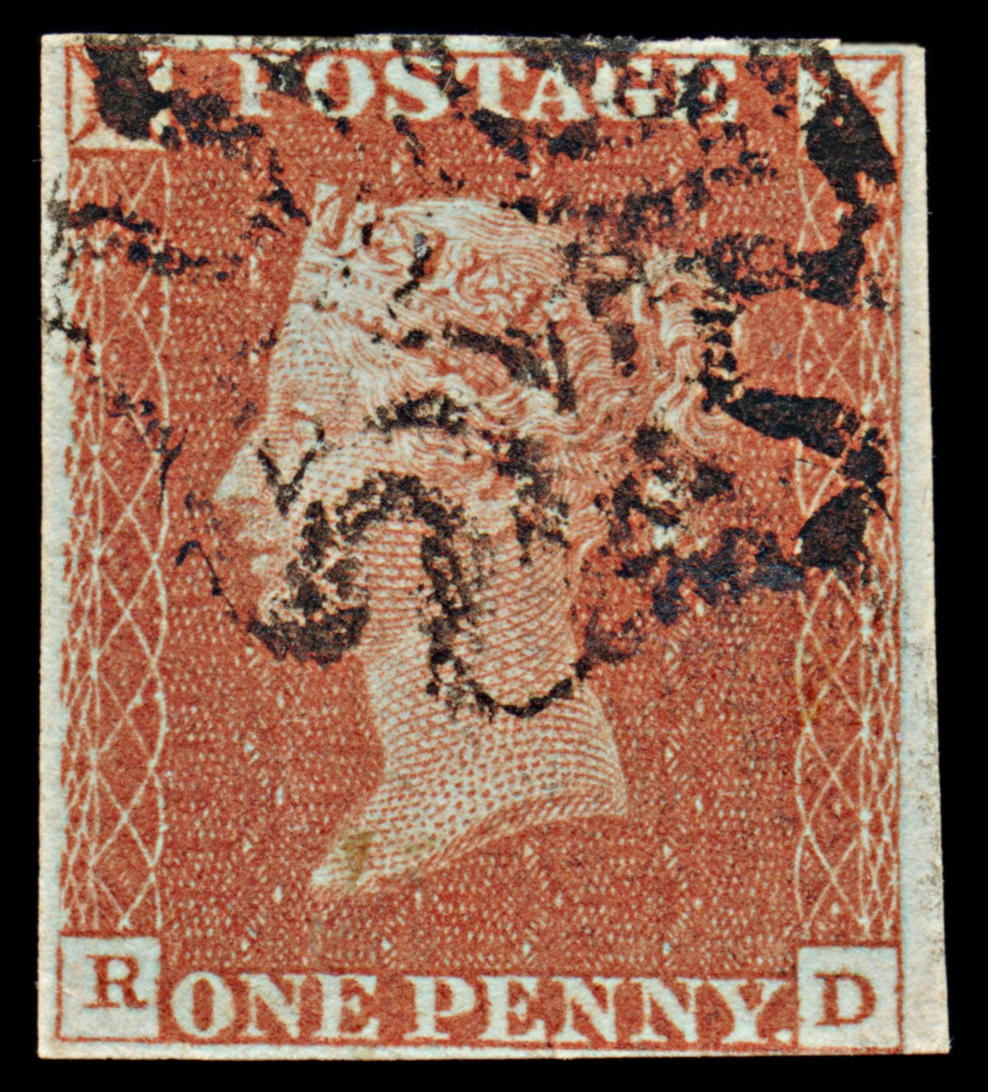 7269 GB SG8 1d Red. BS28sa. Plate 39. "RD" 1841. Sc#3 Mi3Ib. 4 Margins. C£100