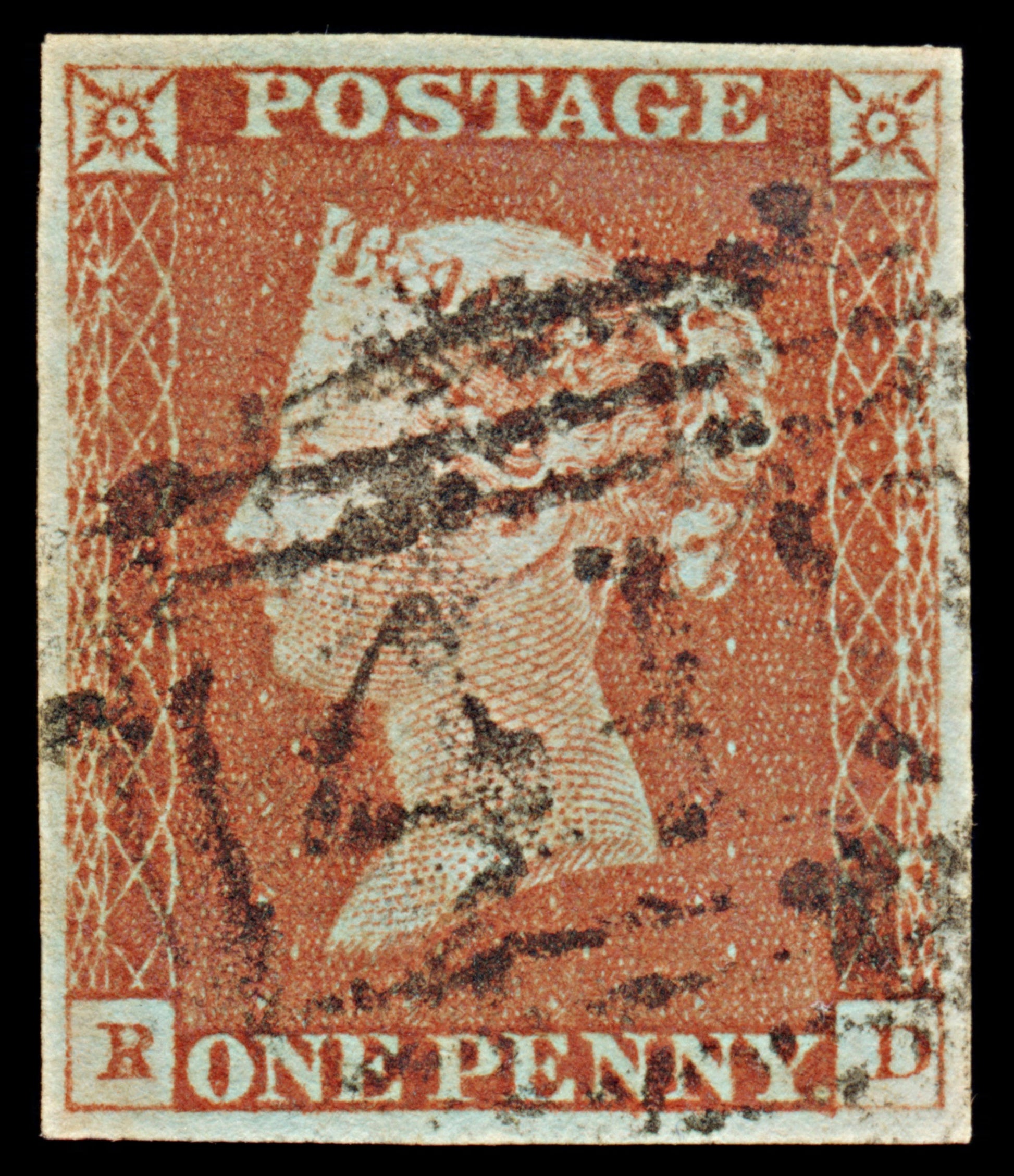 7274 GB SG8 1d Red. BS47f. Plate 58. P to R. "RD" 1841. Sc#3 Mi3Ib. 4 Margins. C£90