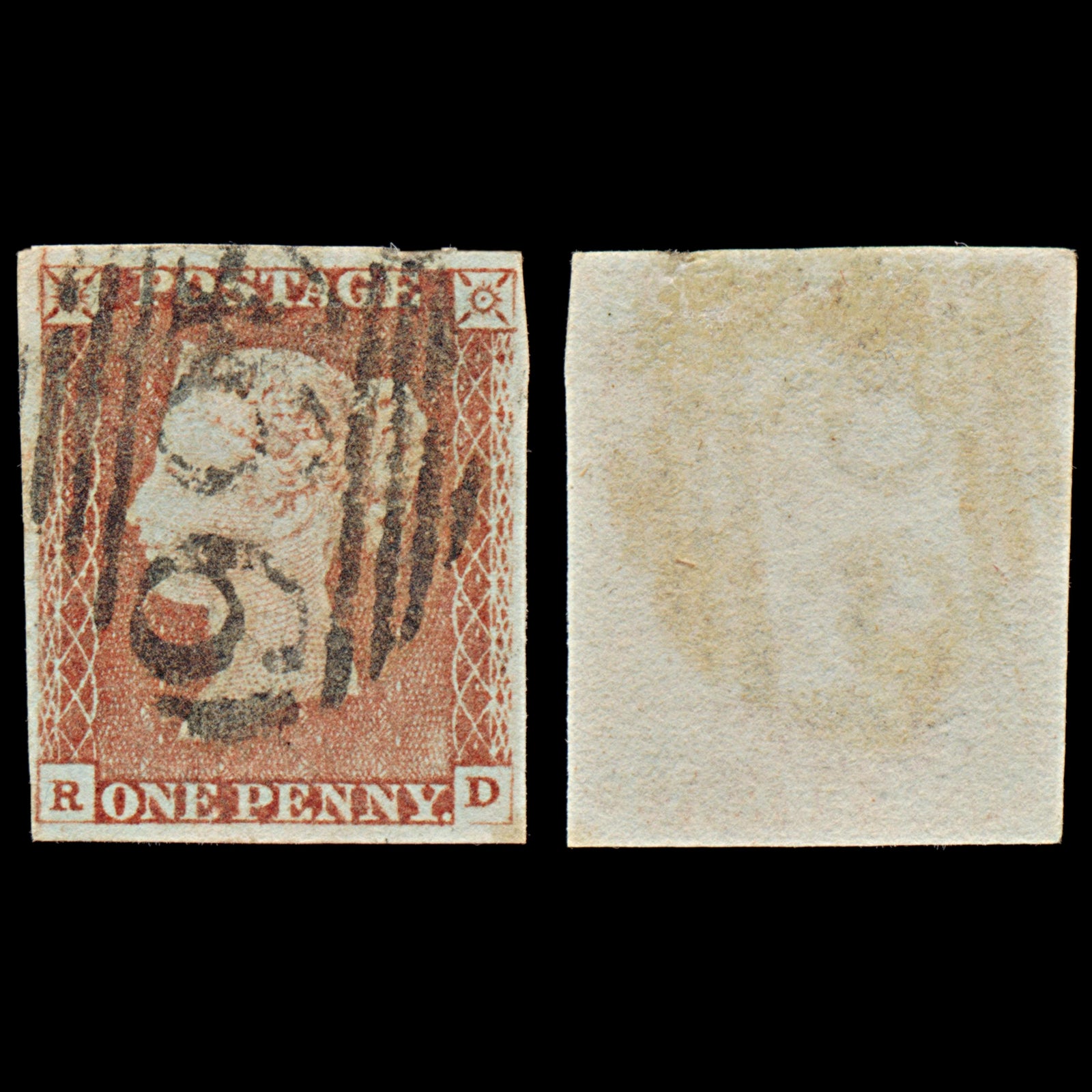 7283 GB SG8 1d Red. BS54. Plate 65. "RD" 1841. Sc#3 Mi3Ib. 4 Margins. C£38