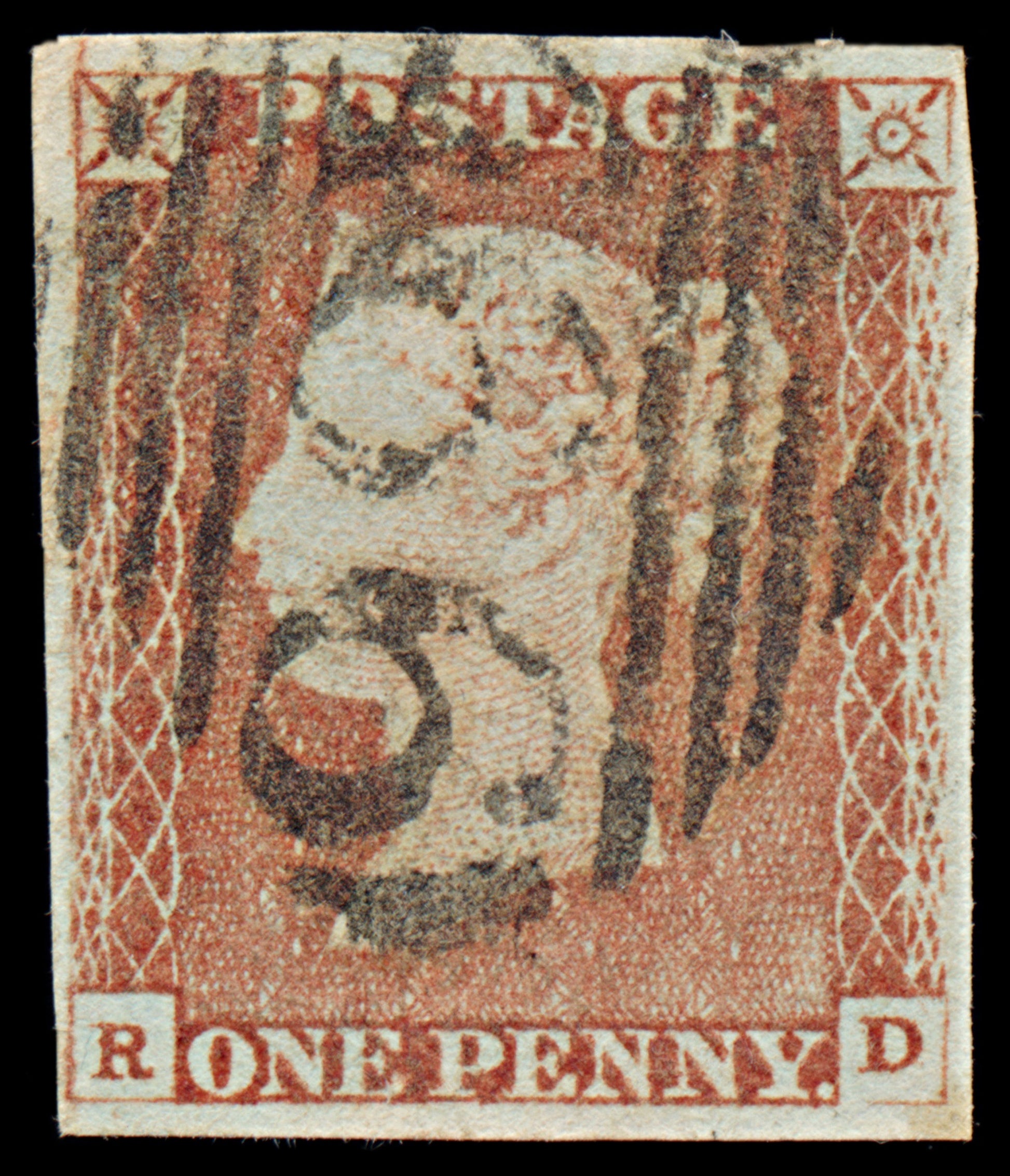 7283 GB SG8 1d Red. BS54. Plate 65. "RD" 1841. Sc#3 Mi3Ib. 4 Margins. C£38