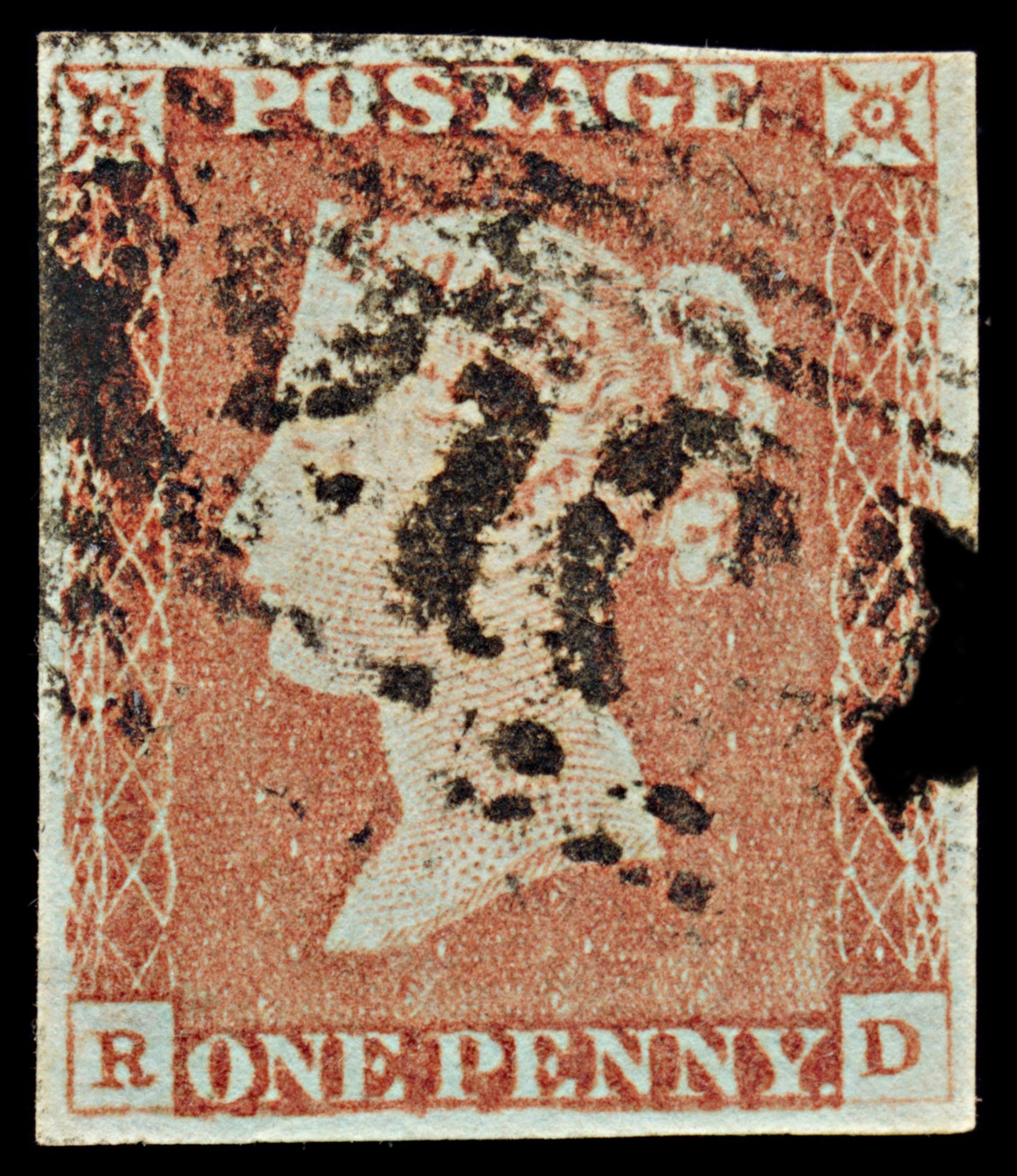7286 GB SG8 1d Red. BS57. Plate 68. "RD" 1841. Sc#3 Mi3Ib. 4 Margins. C£35