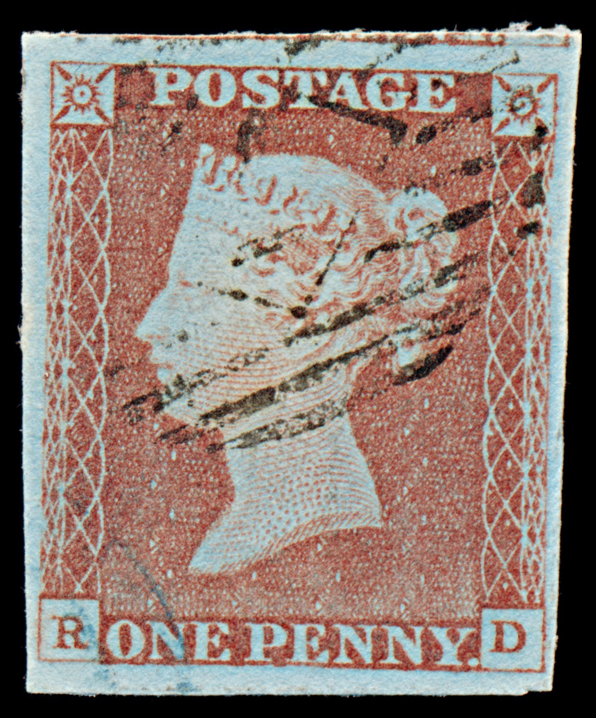 7288 GB SG8 1d Red. BS58. Plate 69. "RD" 1841. Sc#3 Mi3Ib. 4 Margins. C£35