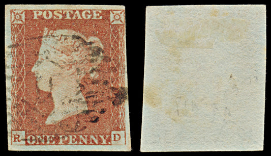 7298 GB SG8 1d Red. BS64. Plate 75. "RD" 1841. Sc#3 Mi3Ib. 4 Margins. C£35