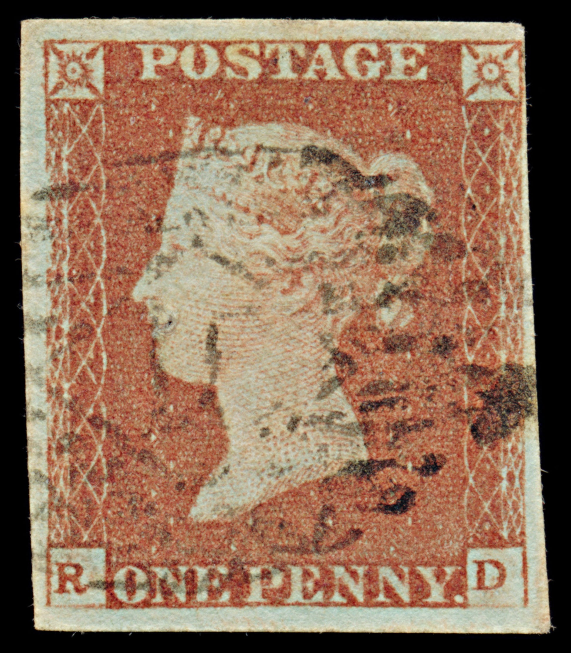 7298 GB SG8 1d Red. BS64. Plate 75. "RD" 1841. Sc#3 Mi3Ib. 4 Margins. C£35