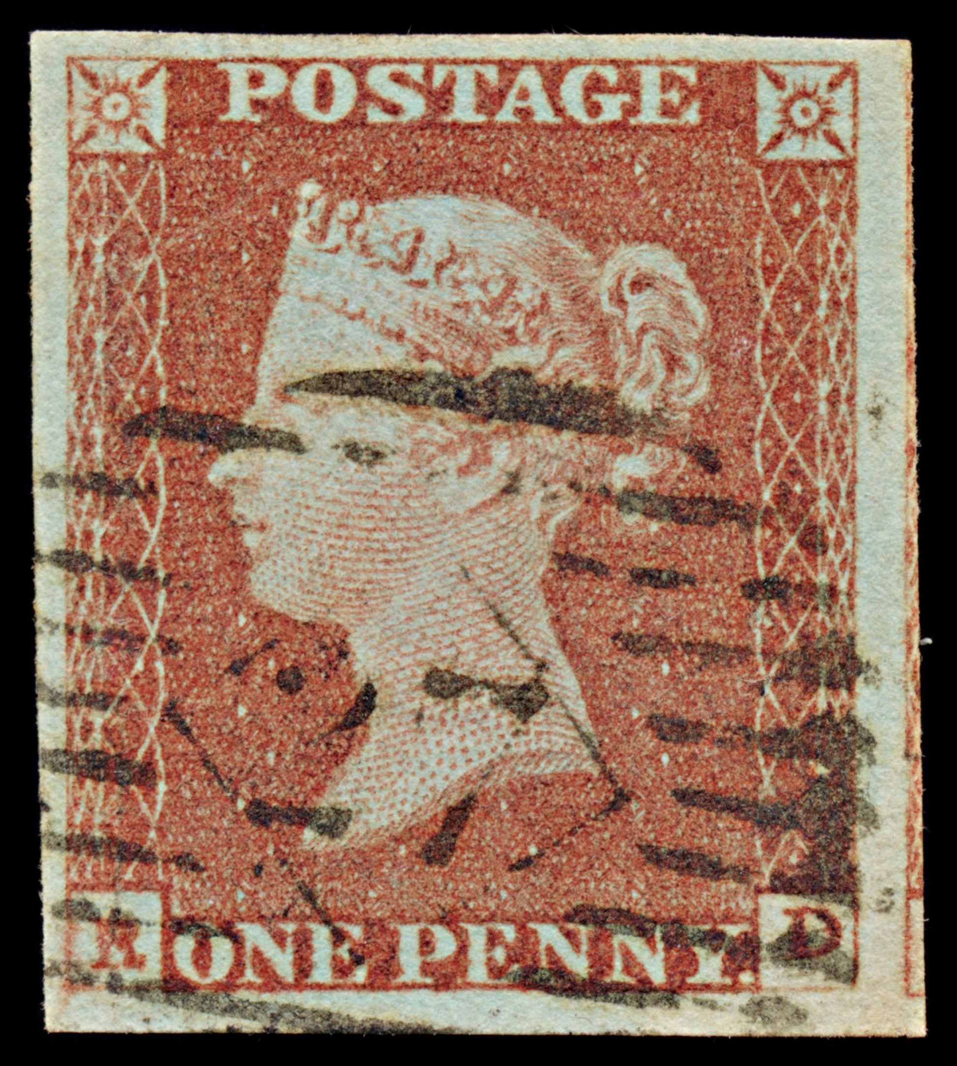 7302 GB SG8 1d Red. BS70. Plate 81. "RD" 1841. Sc#3 Mi3Ib. 4 Margins. C£35
