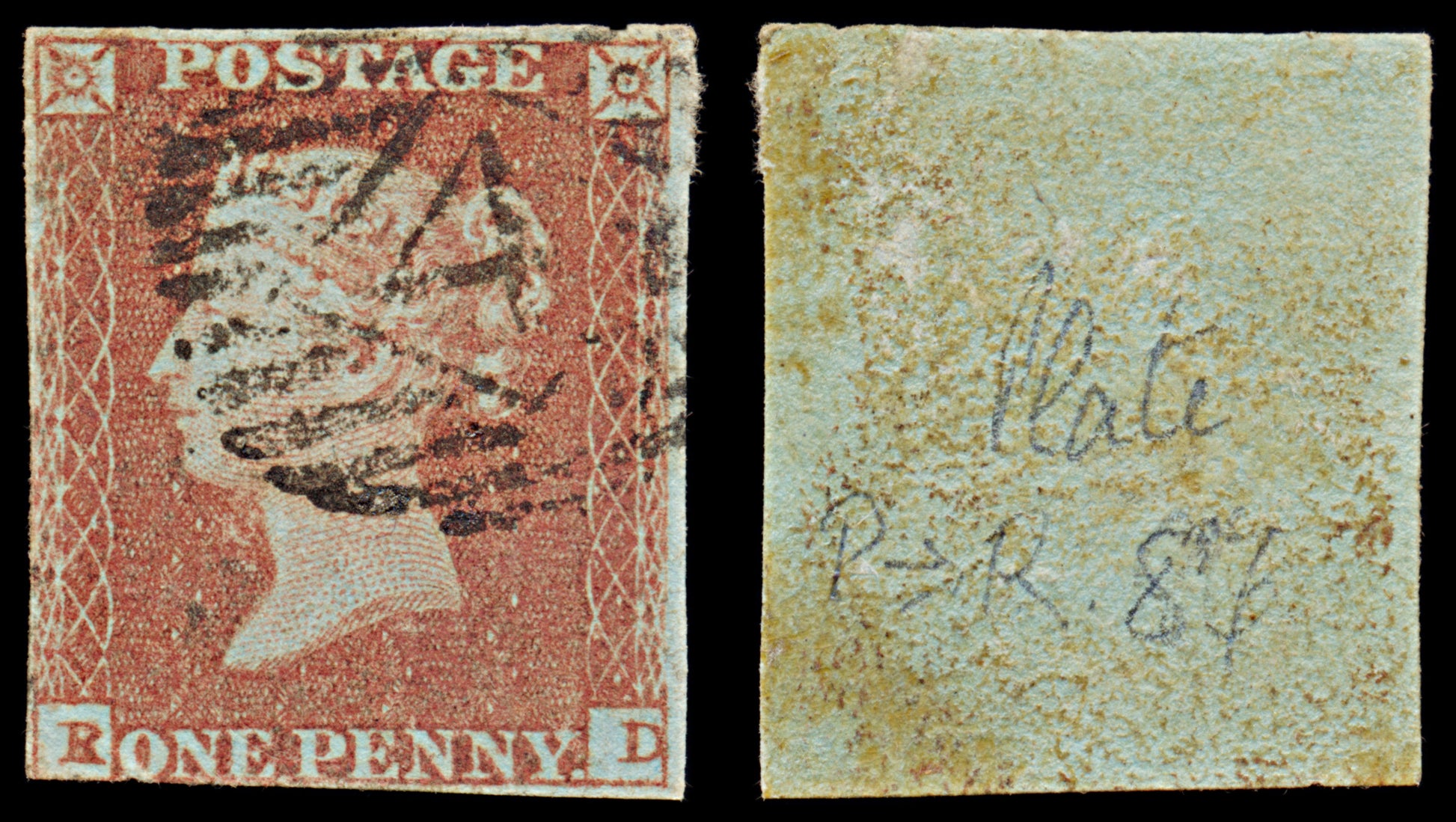 7310 GB SG8 1d Red. BS76d. Plate 87. "RD" 1841. Sc#3 Mi3Ib. 3 Margins. C£80