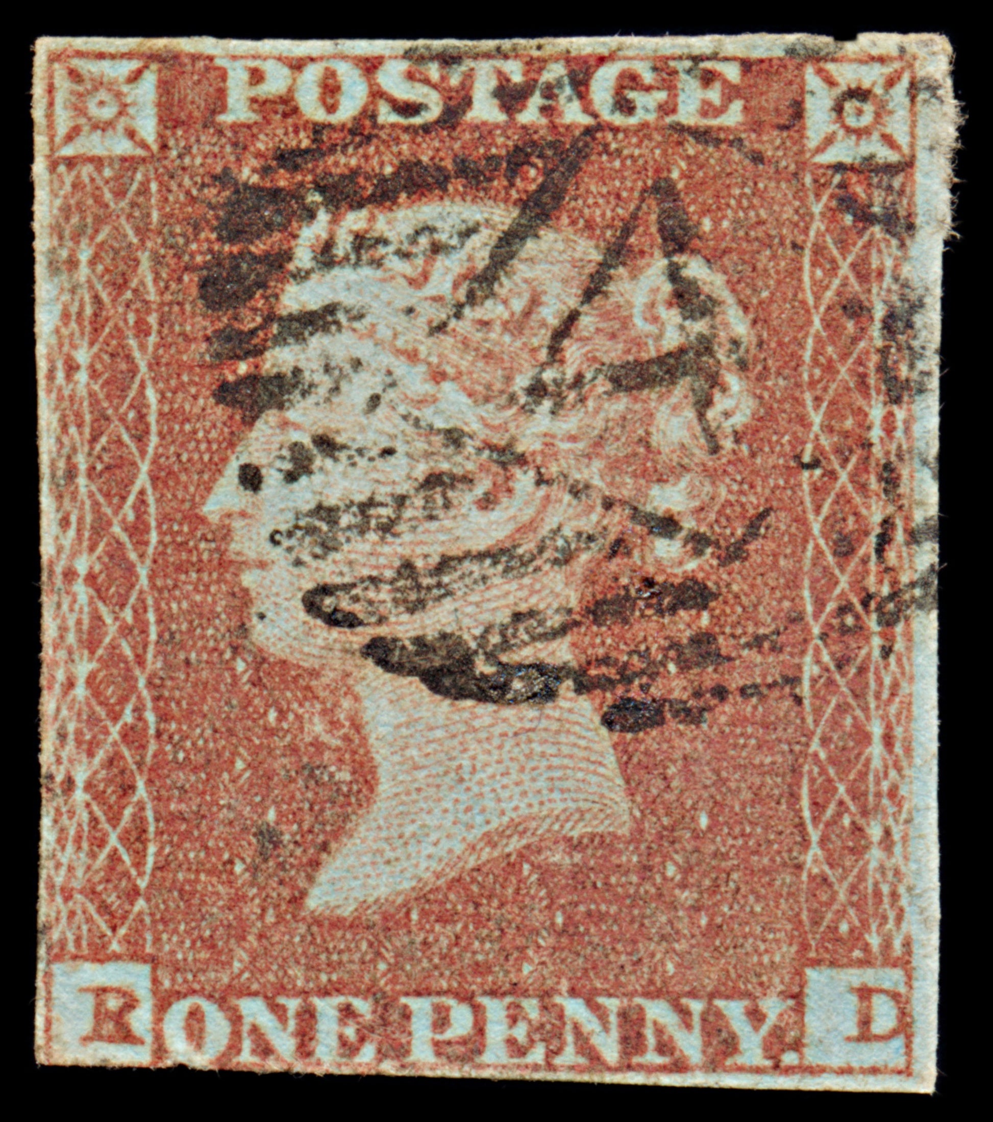7310 GB SG8 1d Red. BS76d. Plate 87. "RD" 1841. Sc#3 Mi3Ib. 3 Margins. C£80