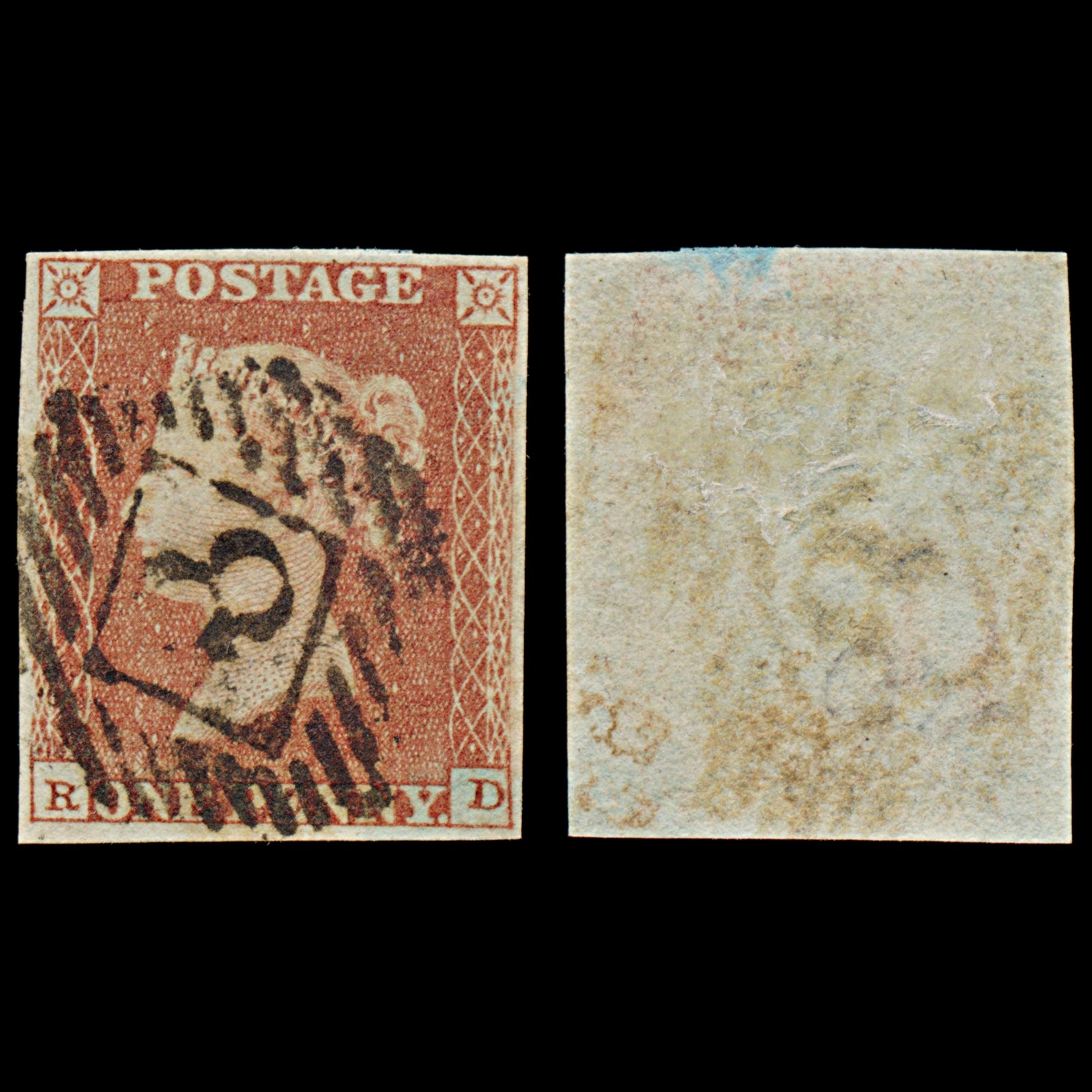 7312 GB SG8 1d Red. BS81. Plate 92. "RD" 1841. Sc#3 Mi3Ib. 4 Margins. C£38