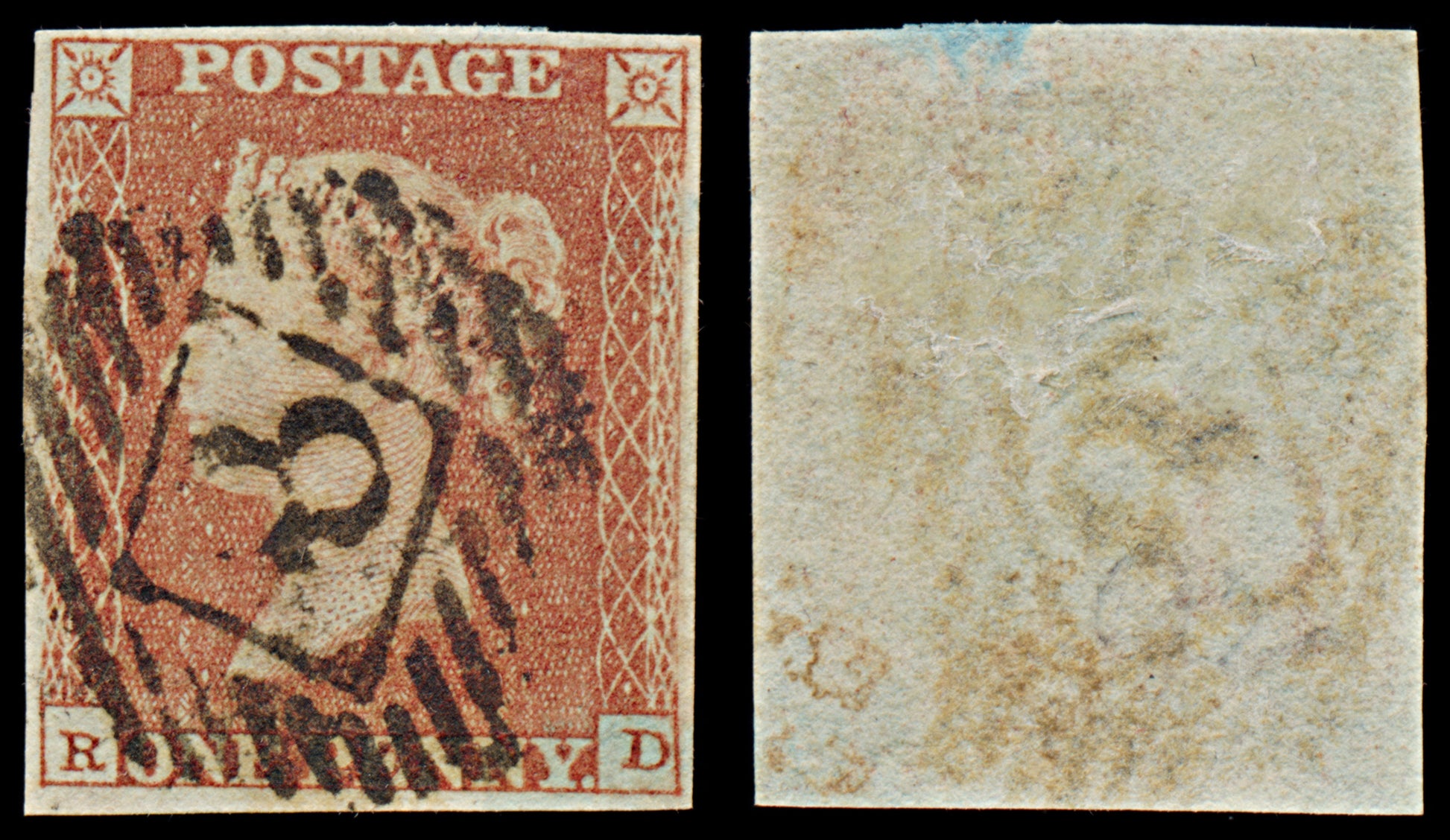 7312 GB SG8 1d Red. BS81. Plate 92. "RD" 1841. Sc#3 Mi3Ib. 4 Margins. C£38