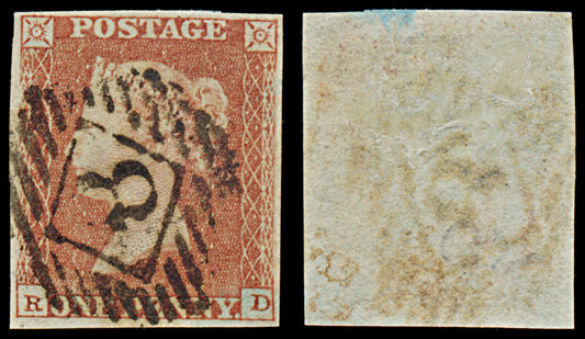 7312 GB SG8 1d Red. BS81. Plate 92. "RD" 1841. Sc#3 Mi3Ib. 4 Margins. C£38