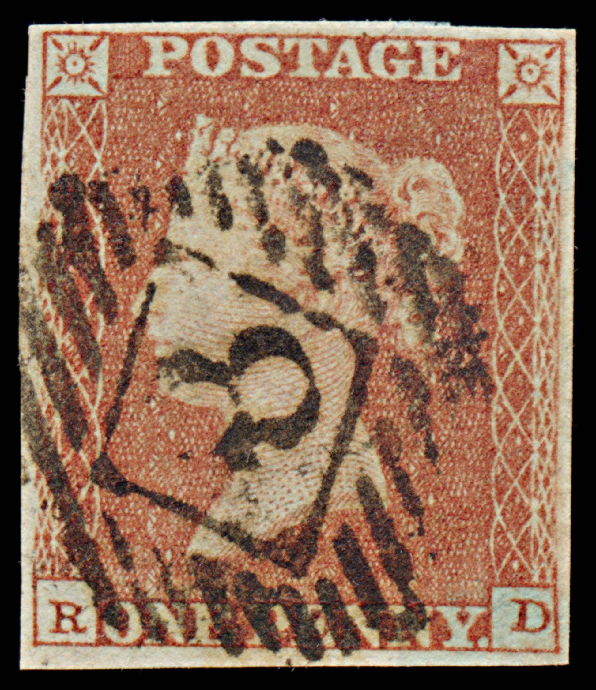 7312 GB SG8 1d Red. BS81. Plate 92. "RD" 1841. Sc#3 Mi3Ib. 4 Margins. C£38