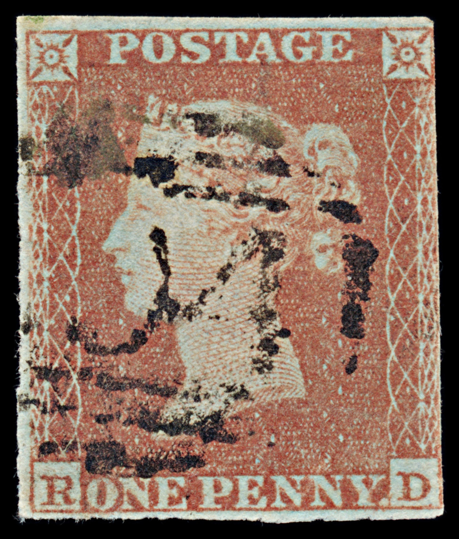 7351 GB SG8 1d Red. B2. Plate 161. "RD" 1841. Sc#3 Mi3Ib. 3 Margins. C£40