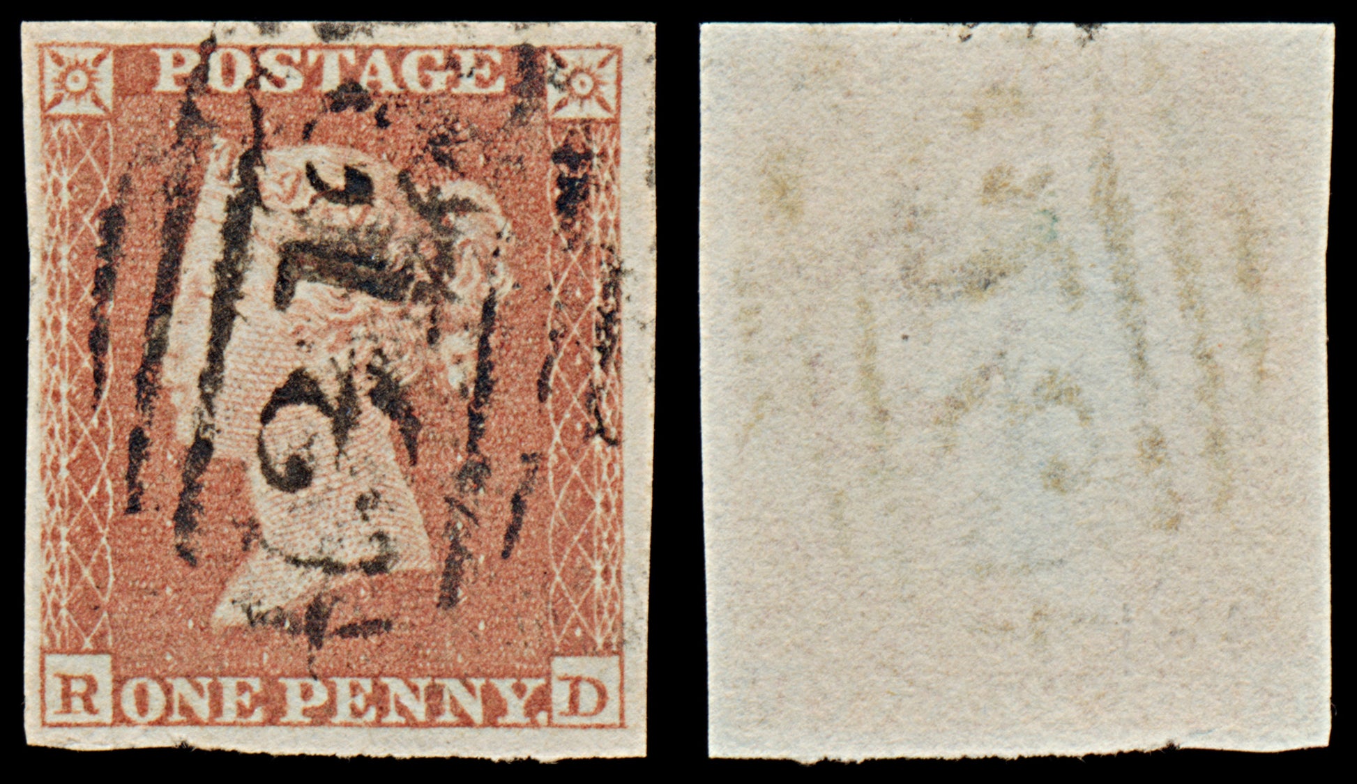 7354 GB SG8 1d Red. B2. Plate 164. "RD" 1841. Sc#3 Mi3Ib. 4 Margins. C£40