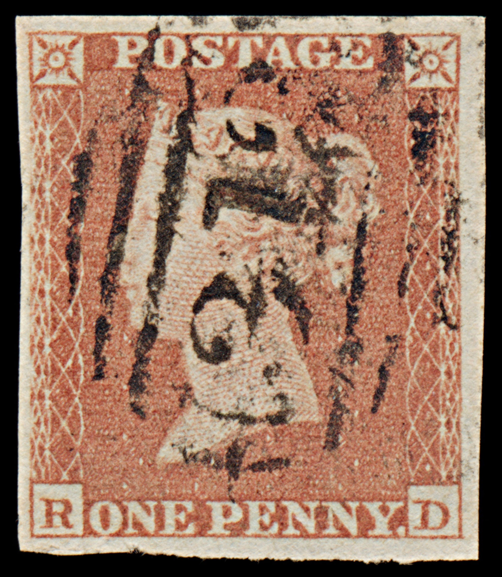 7354 GB SG8 1d Red. B2. Plate 164. "RD" 1841. Sc#3 Mi3Ib. 4 Margins. C£40