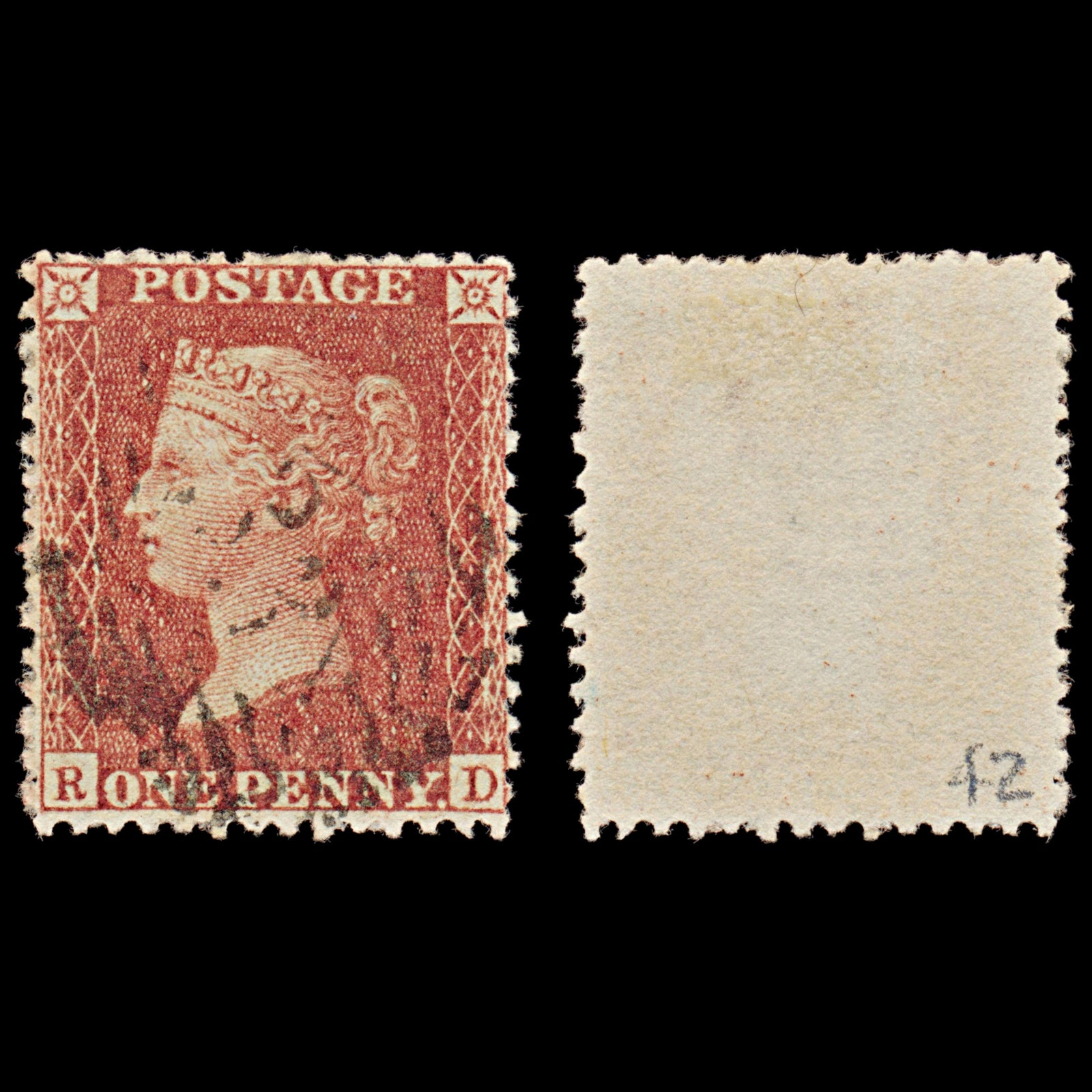 7364 GB SG40 1d Red. Plate 42. C10. "RD" 1857. Sc#20 Mi10IIbBze. P14 LC Alph III. C£10
