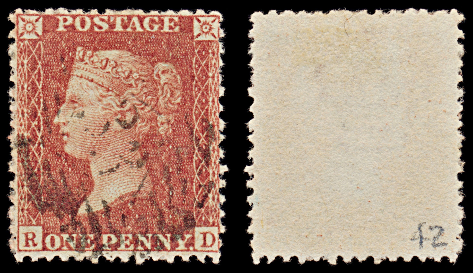7364 GB SG40 1d Red. Plate 42. C10. "RD" 1857. Sc#20 Mi10IIbBze. P14 LC Alph III. C£10