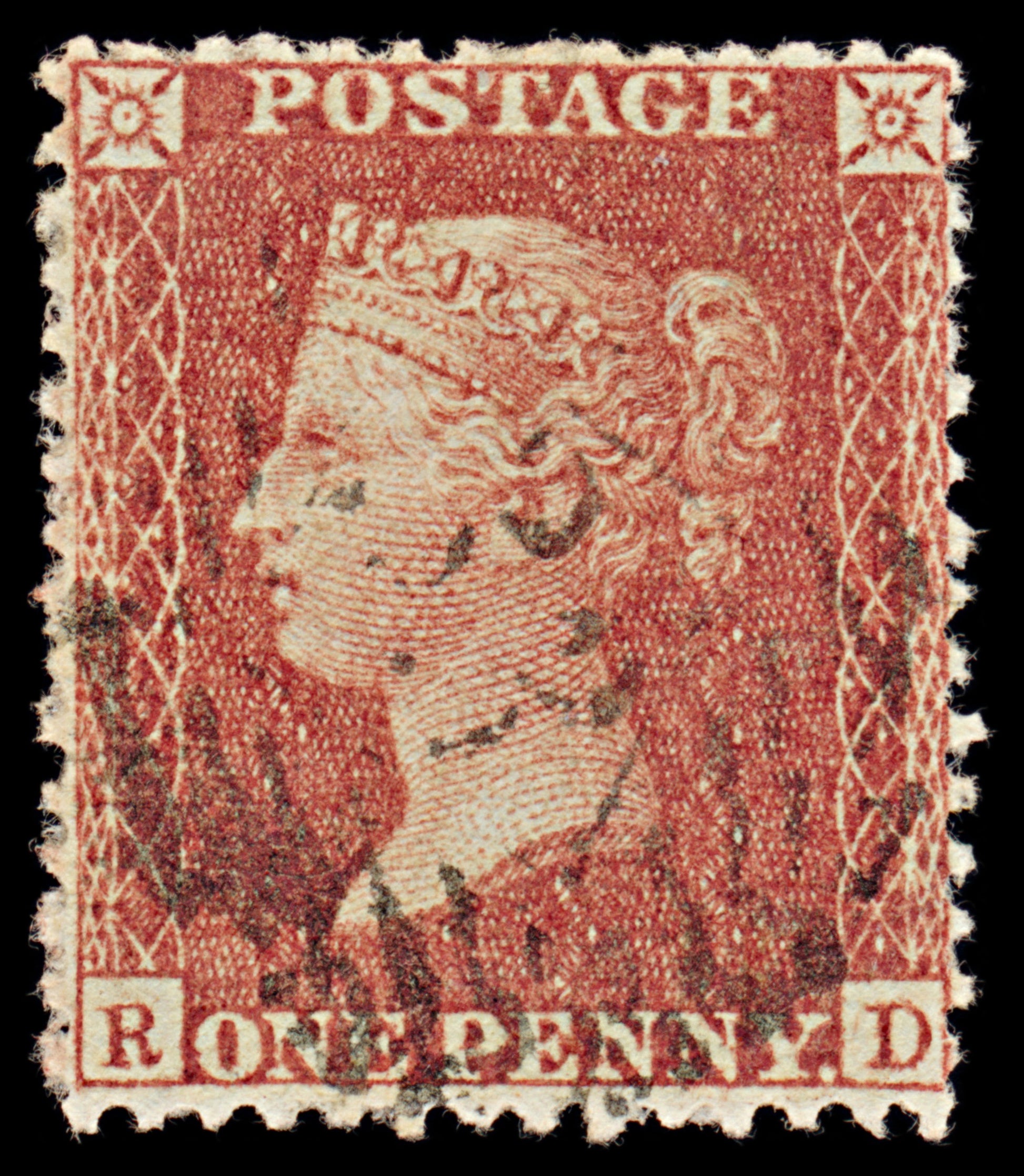 7364 GB SG40 1d Red. Plate 42. C10. "RD" 1857. Sc#20 Mi10IIbBze. P14 LC Alph III. C£10