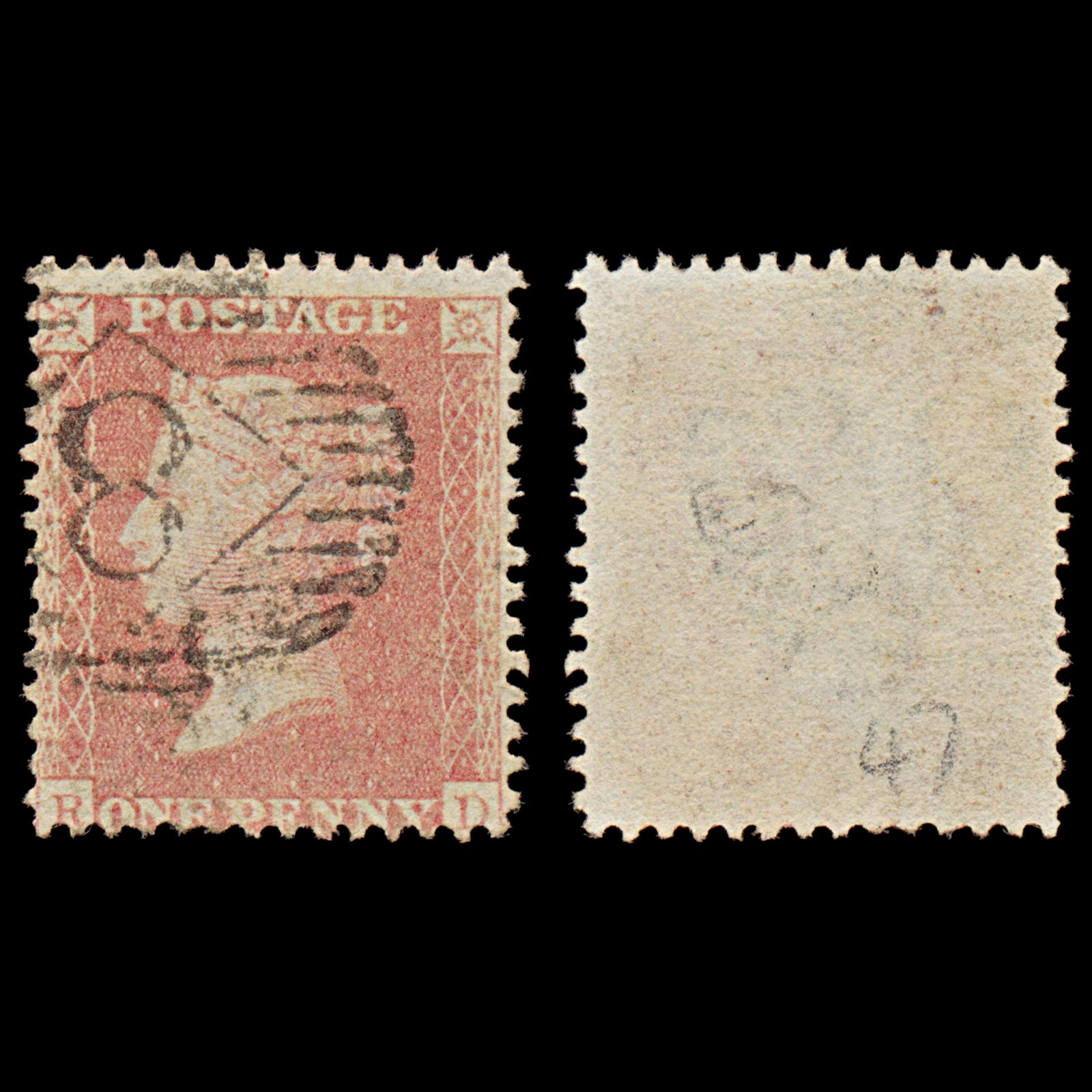 7366 GB SG40 1d Red. Plate 47. C10. "RD" 1857. Sc#20 Mi10IIbBze. P14 LC Alph III. C£55