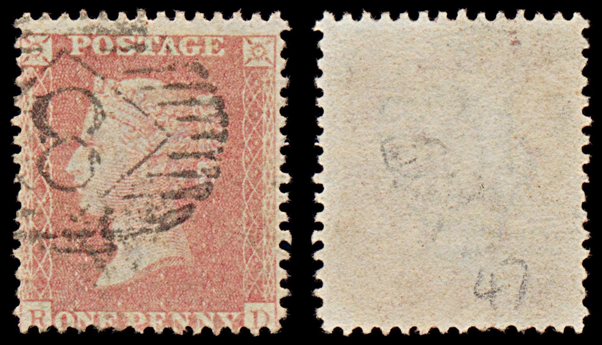 7366 GB SG40 1d Red. Plate 47. C10. "RD" 1857. Sc#20 Mi10IIbBze. P14 LC Alph III. C£55