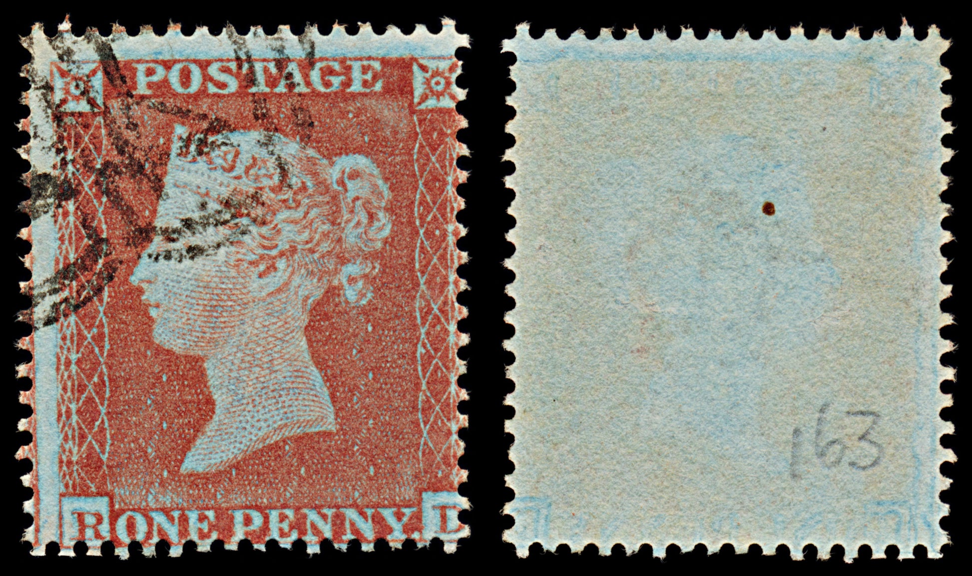 7369 GB SG17 1d Red. Plate 163. C1c "RD" 1854. Sc#8 Mi8IIAa. P16 SC Die I. C£250