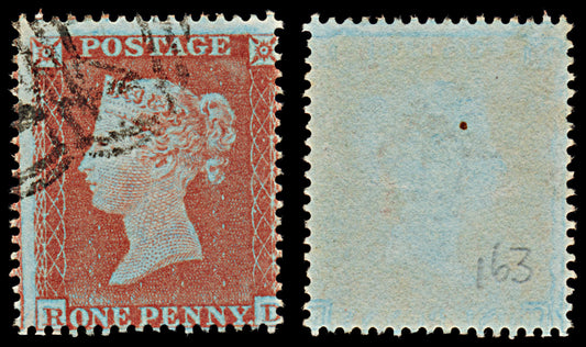 7369 GB SG17 1d Red. Plate 163. C1c "RD" 1854. Sc#8 Mi8IIAa. P16 SC Die I. C£250