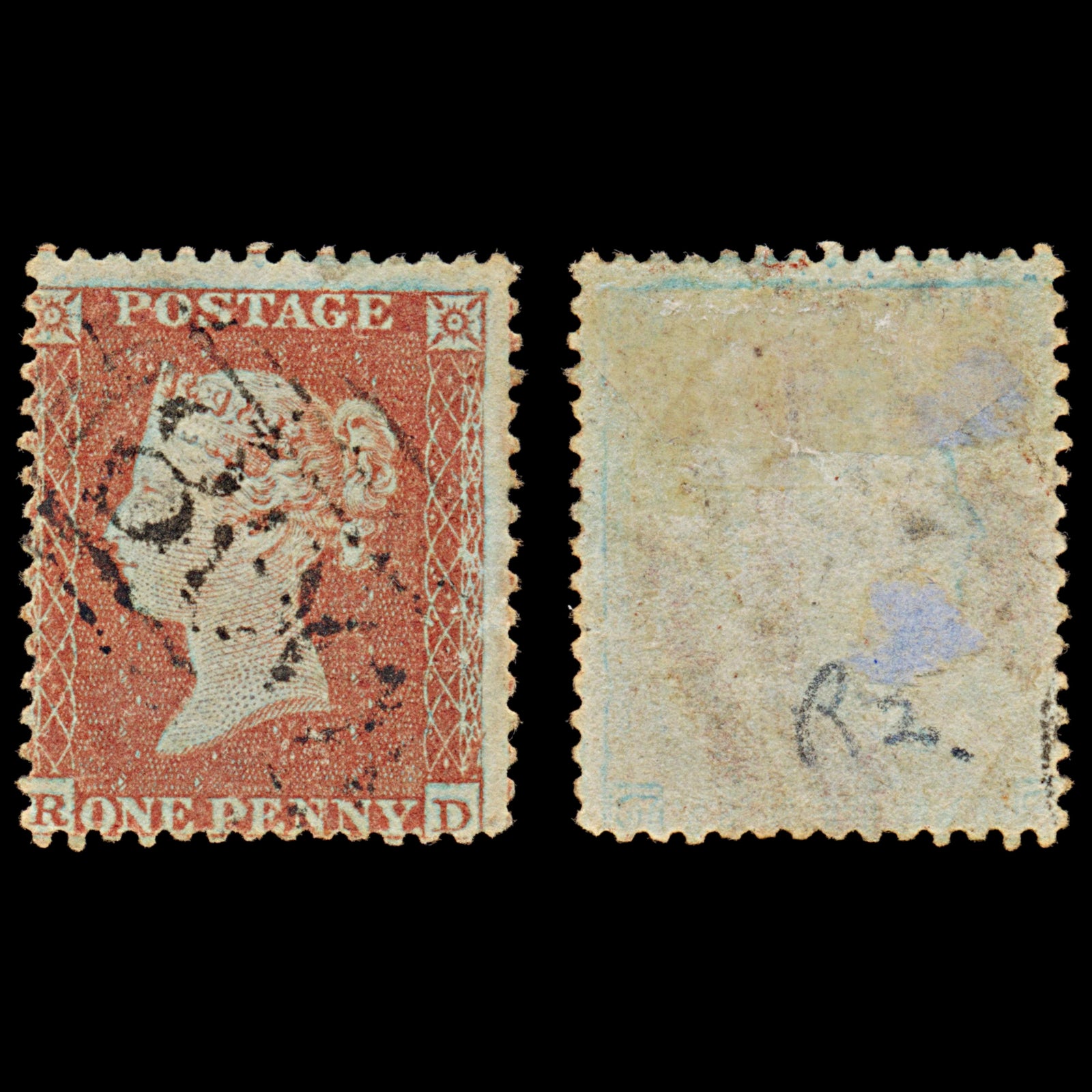 7387 GB SG22 1d Red. Plate R2. C2 "RD" 1855. Sc#11 Mi8IIBa. P14 SC Die I. C£100