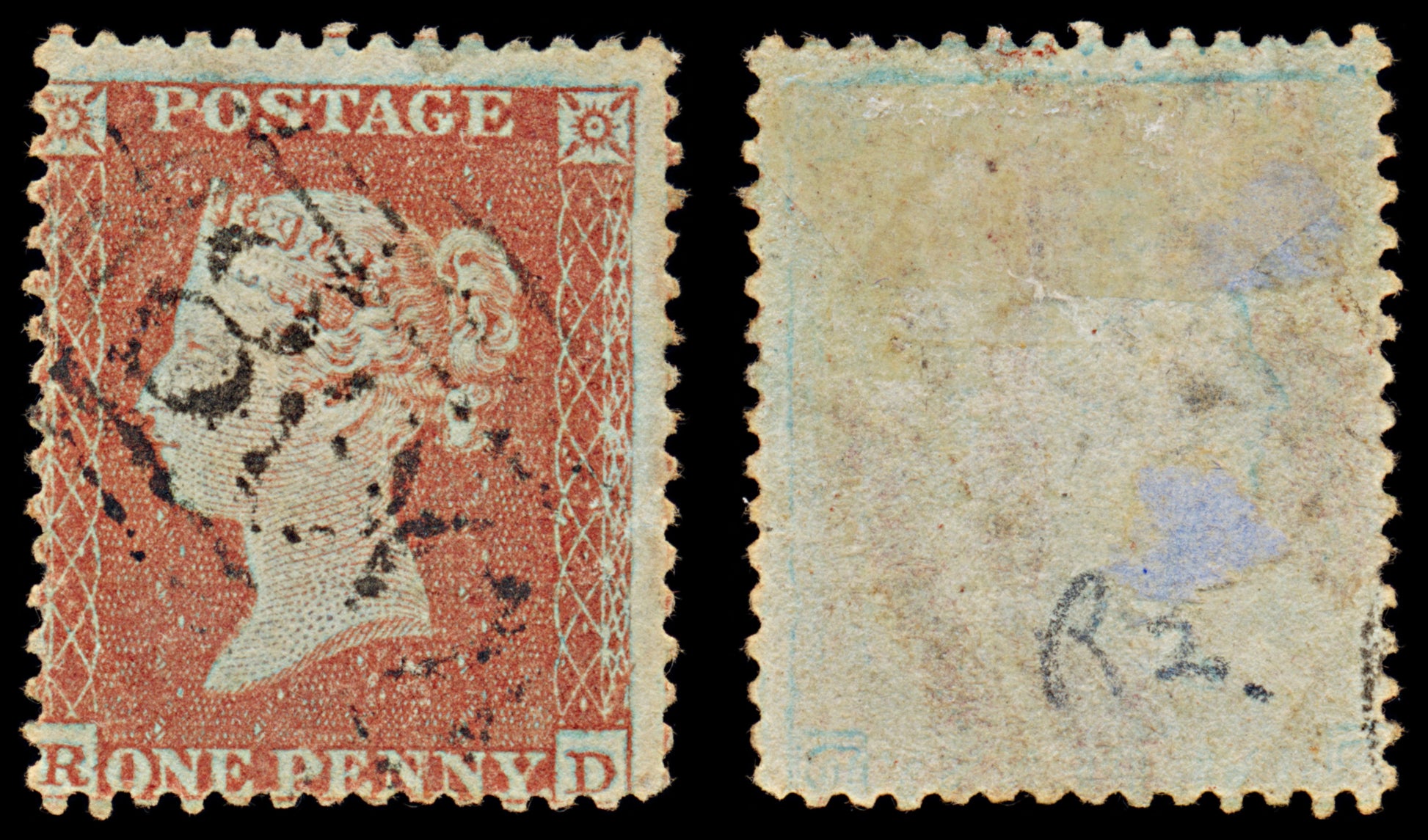 7387 GB SG22 1d Red. Plate R2. C2 "RD" 1855. Sc#11 Mi8IIBa. P14 SC Die I. C£100