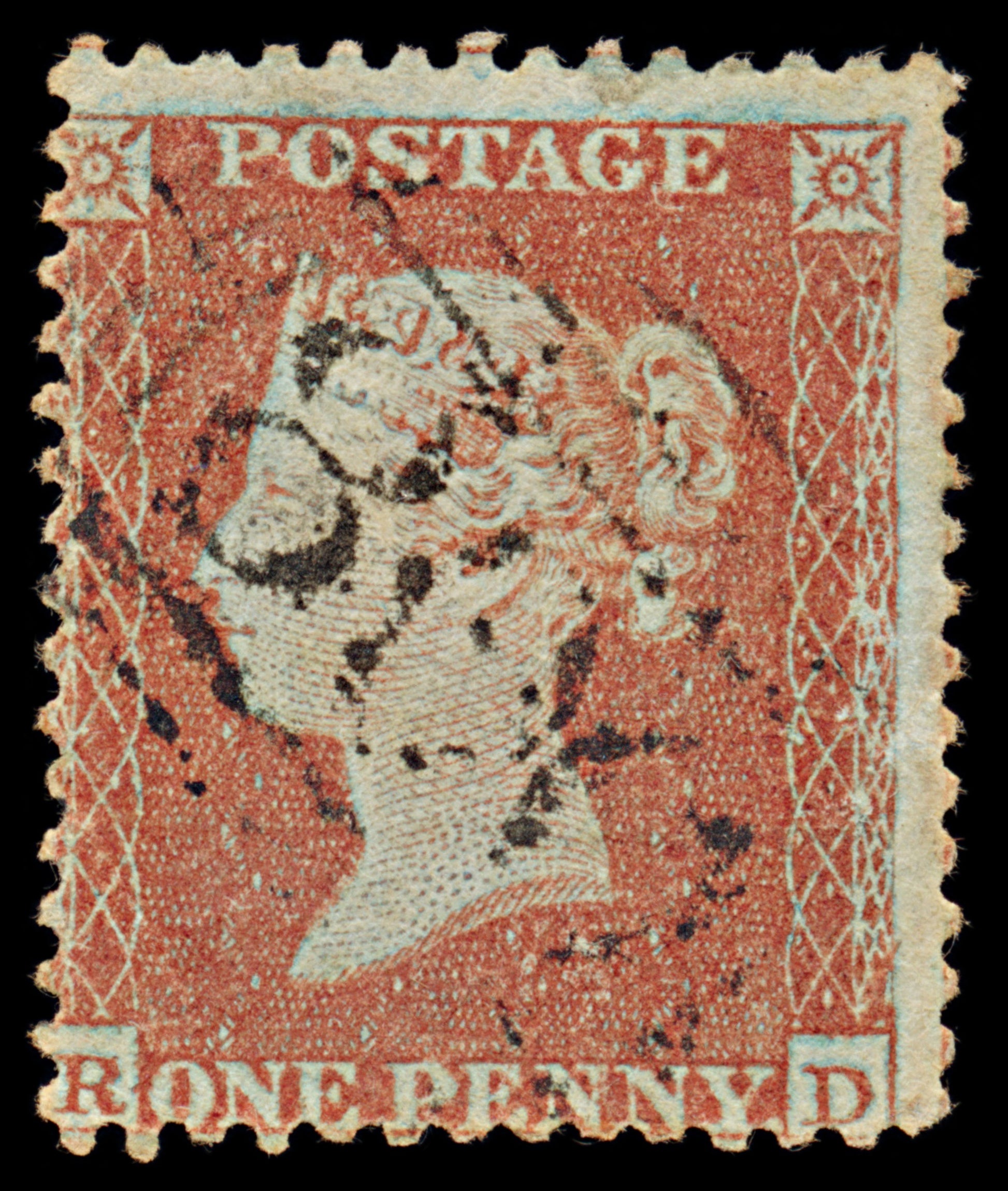 7387 GB SG22 1d Red. Plate R2. C2 "RD" 1855. Sc#11 Mi8IIBa. P14 SC Die I. C£100