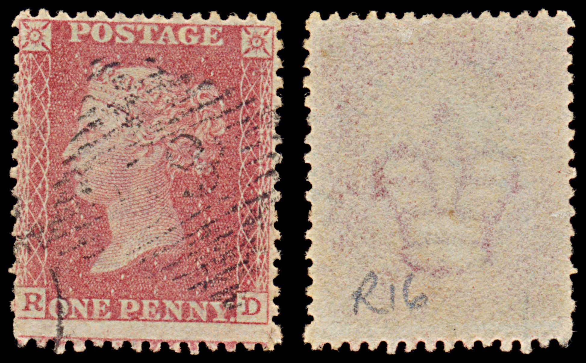 7393 GB SG C13 1d Red. Plate R16. C13 "RD" 1862. P14 LC Die II. C£35