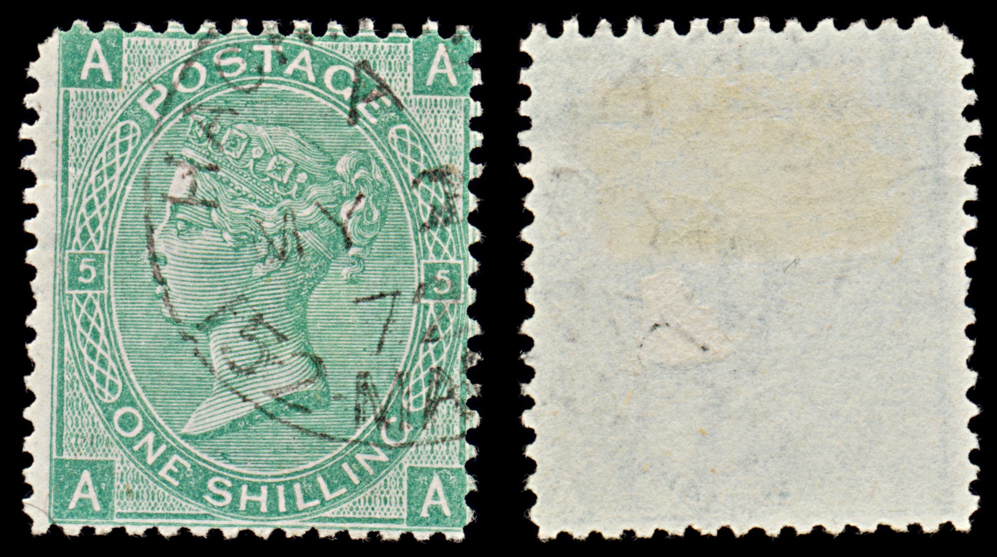 7441 GB SG117 1s Green. Plate 5. J105 "AA" 1871. Sc#54 Mi33. Used. C£45