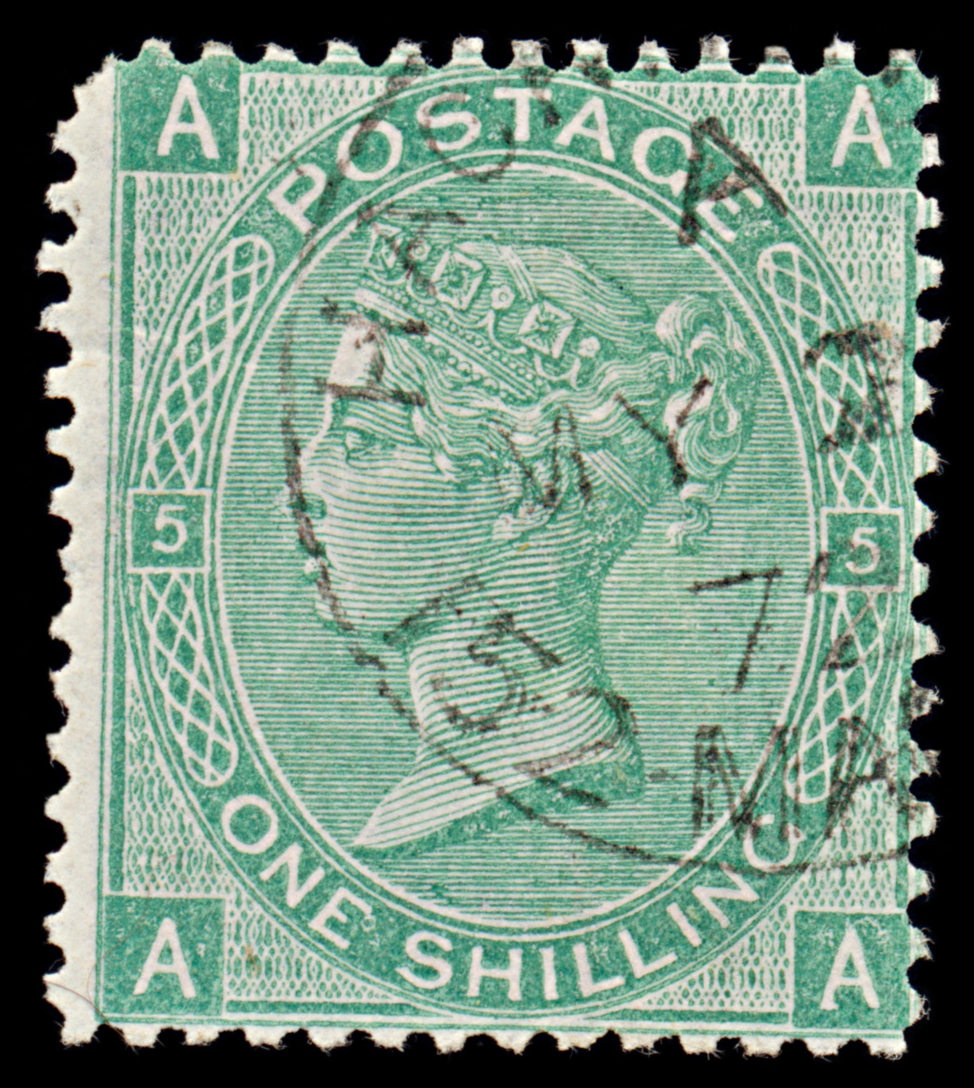 7441 GB SG117 1s Green. Plate 5. J105 "AA" 1871. Sc#54 Mi33. Used. C£45