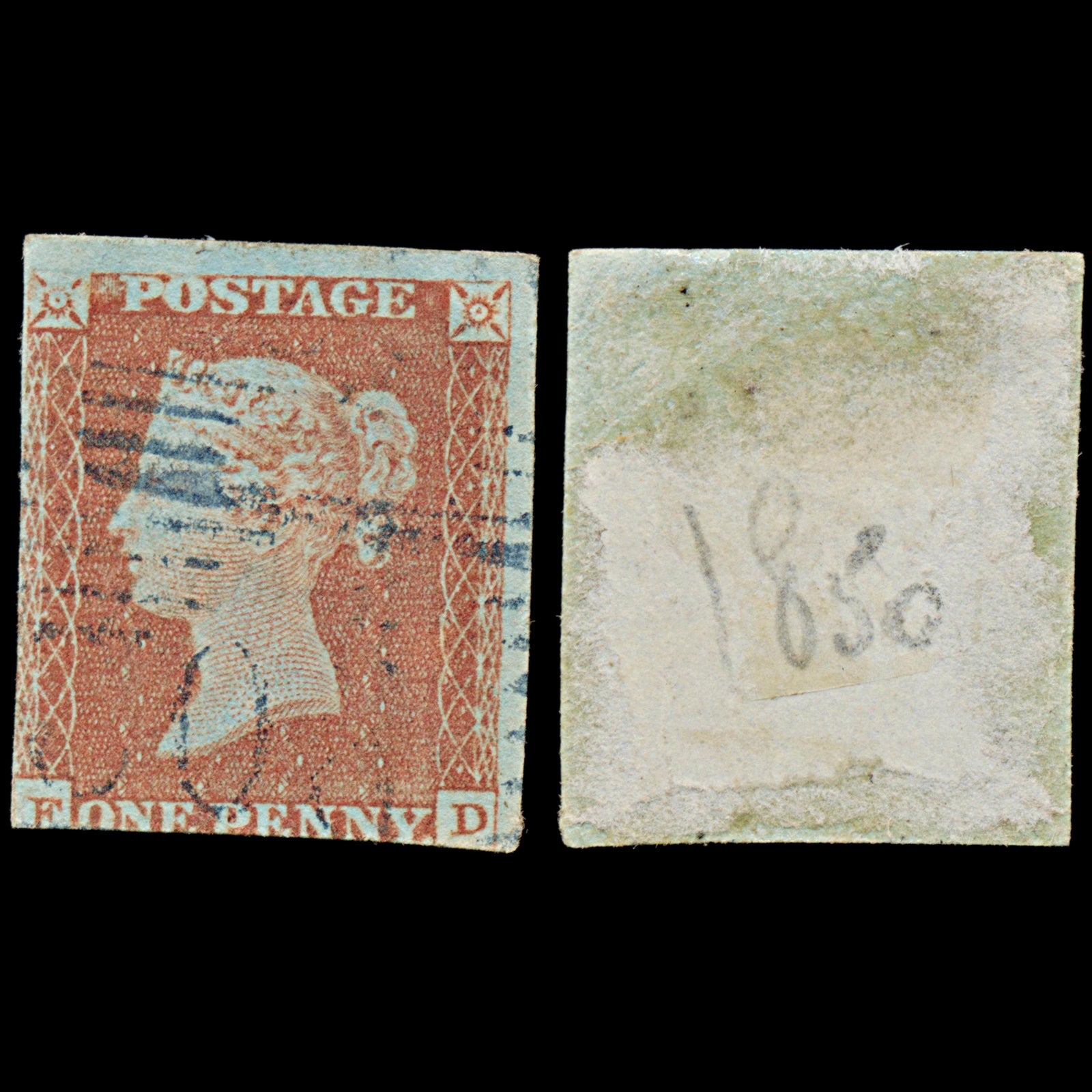7505 GB SG8 1d Red. Scots Blue 1844 Postmark "ED" 1841. Sc#3 Mi3Ib. 3 Margins. C£250