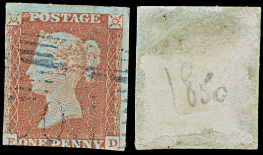 7505 GB SG8 1d Red. Scots Blue 1844 Postmark "ED" 1841. Sc#3 Mi3Ib. 3 Margins. C£250