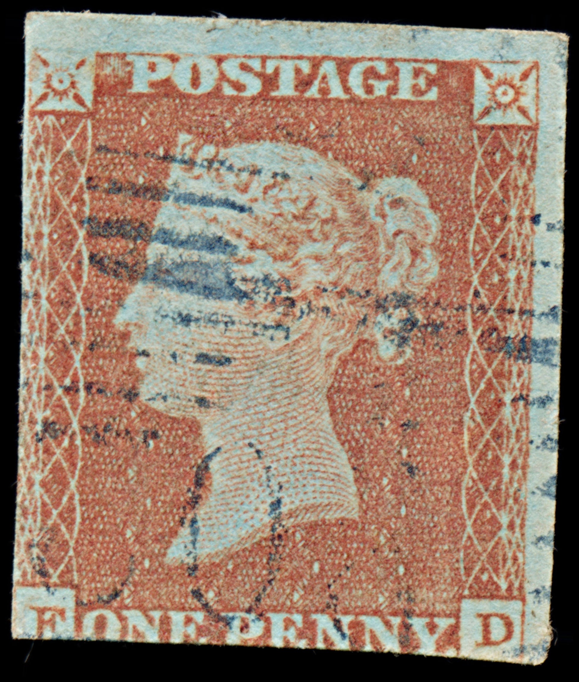 7505 GB SG8 1d Red. Scots Blue 1844 Postmark "ED" 1841. Sc#3 Mi3Ib. 3 Margins. C£250