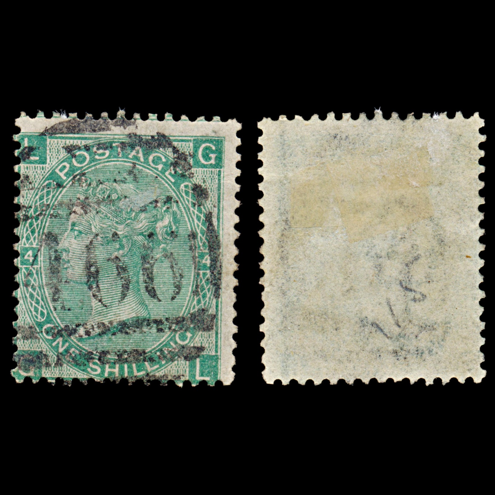 7508 GB SG117 1s Green. Plate 4. J104 "GL" 1867. Sc#54 Mi33. Used. C£70