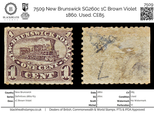 7509 New Brunswick SG7 1C Brown Violet 1860. Sc#6a Mi4b. Used. C£85
