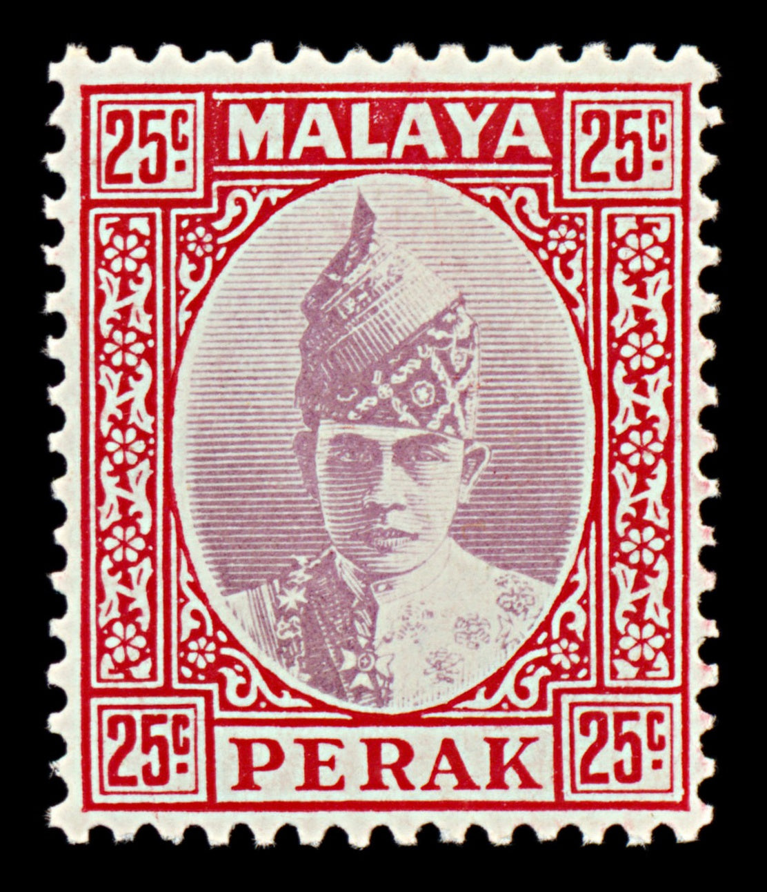 7520 Perak SG115 25C Red & Violet 1939. Sc#92 Mi68. Mint MVLH. C£50